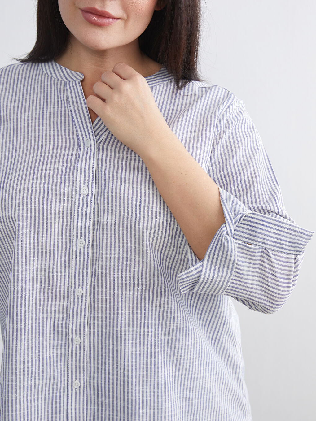 Plus Size Off-the-Shoulder Striped Women's Shirt-2