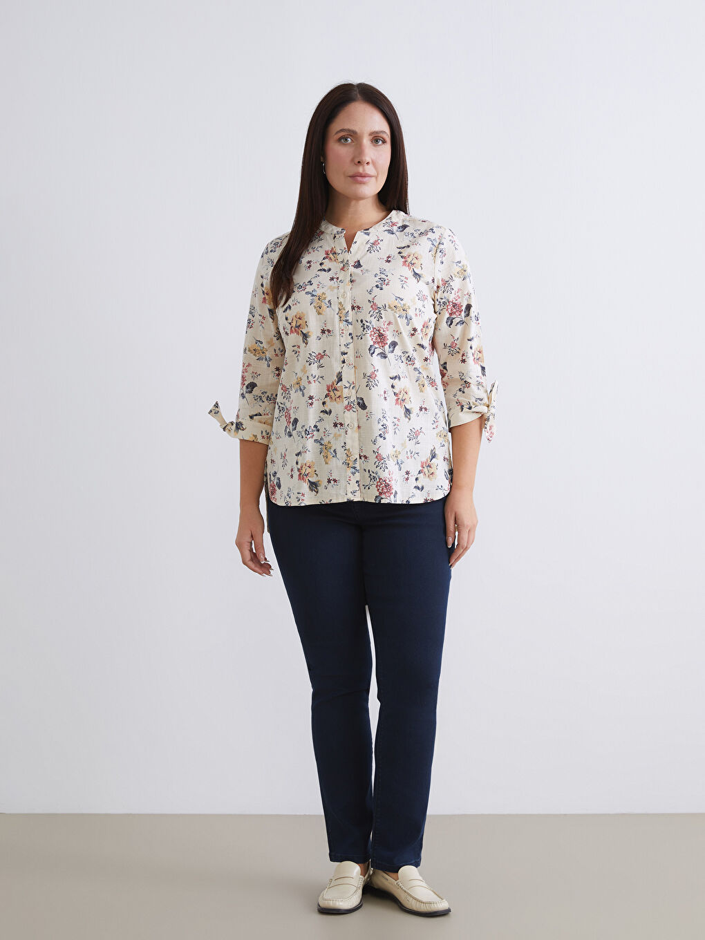 Notch Neck Floral Women's Shirt-1