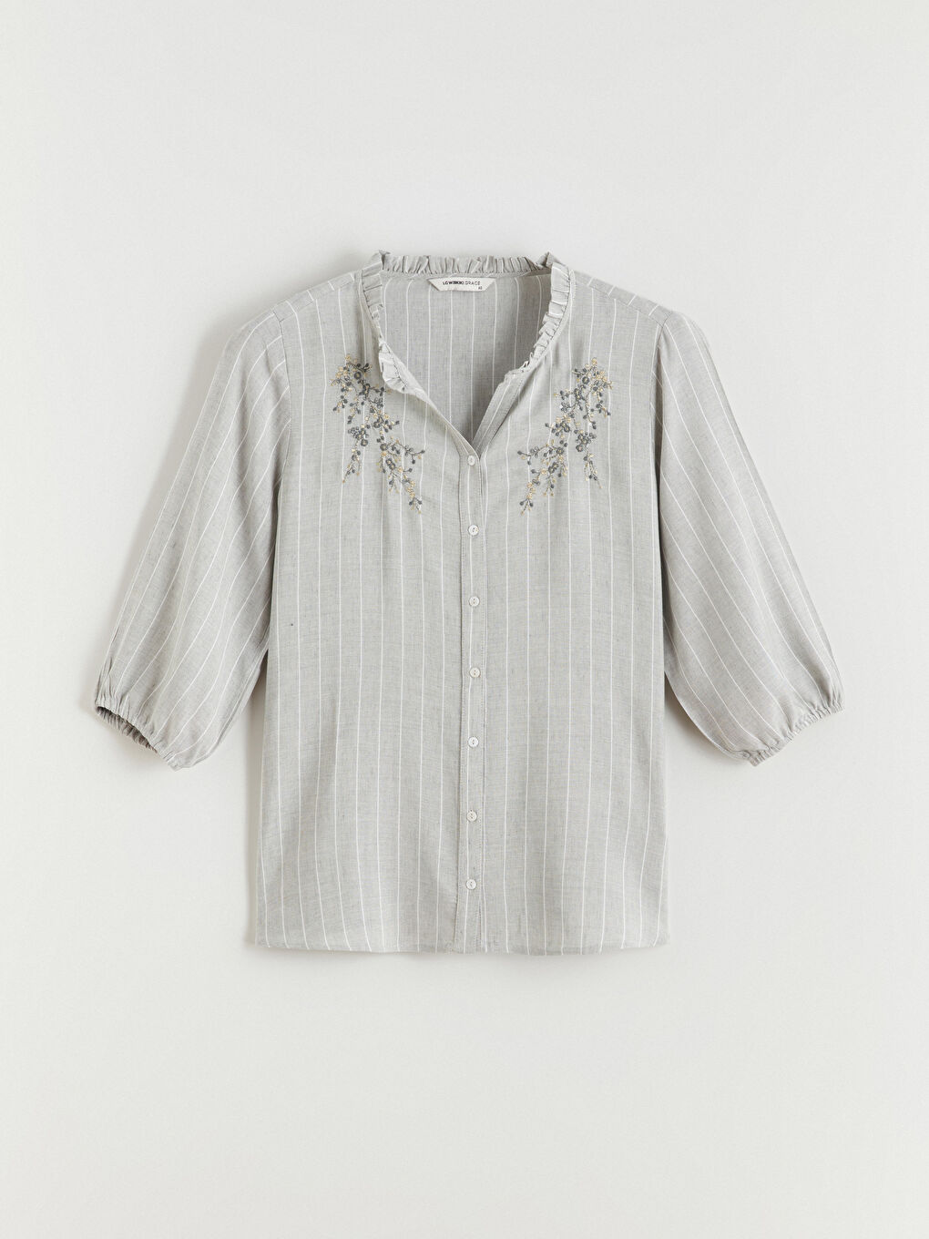 The Asymmetric Neck Striped Linen-Blend Blouse-4