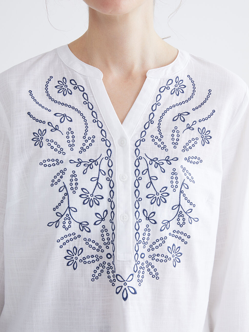 Notch Neck Embroidered Blouse-2