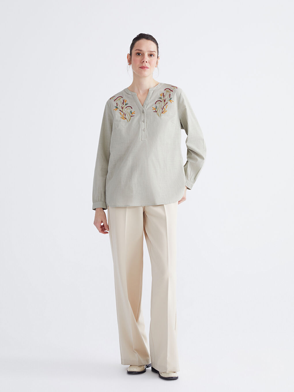 Asymmetric Neckline Embroidered Blouse-1
