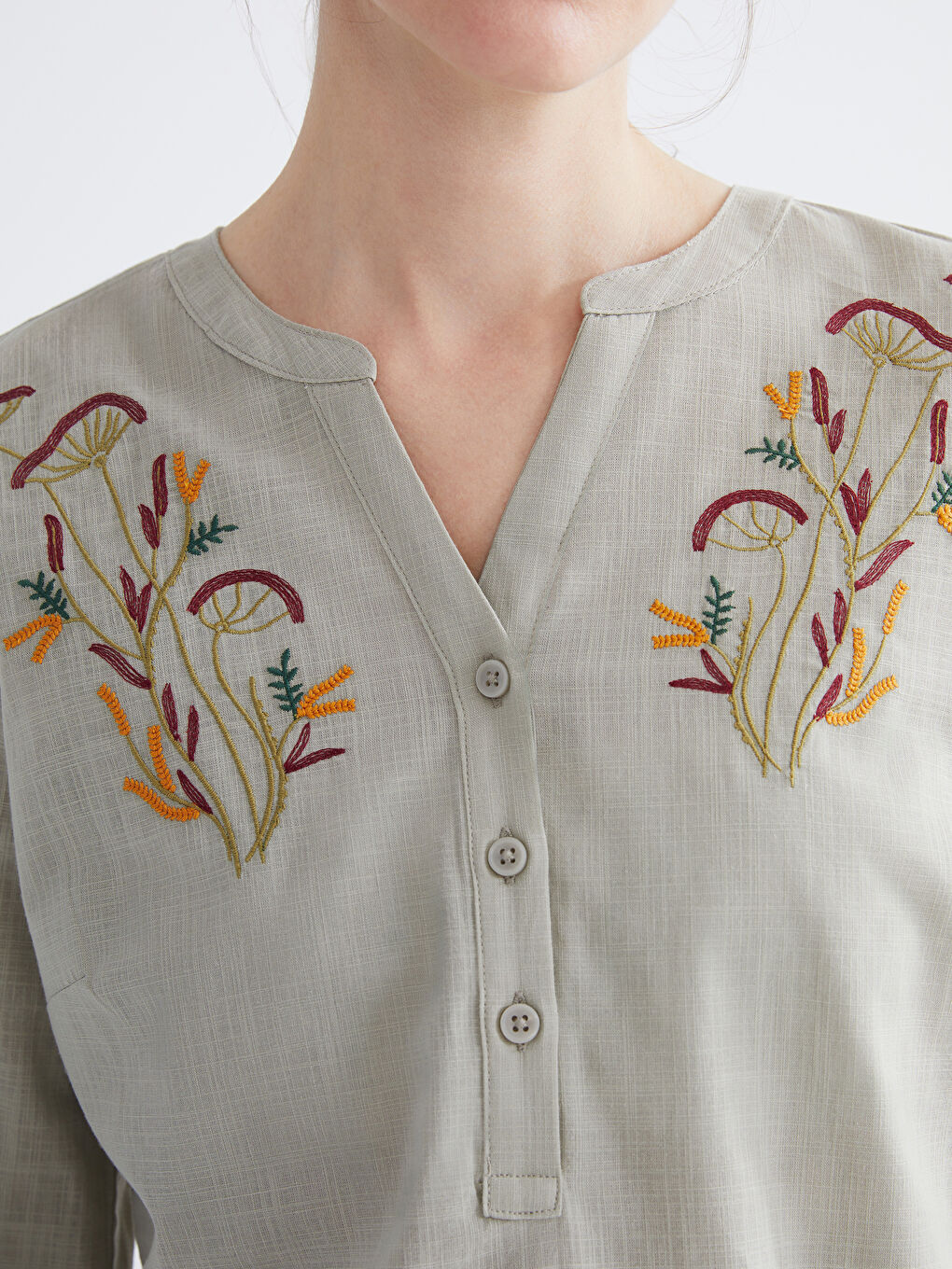 Asymmetric Neckline Embroidered Blouse-2