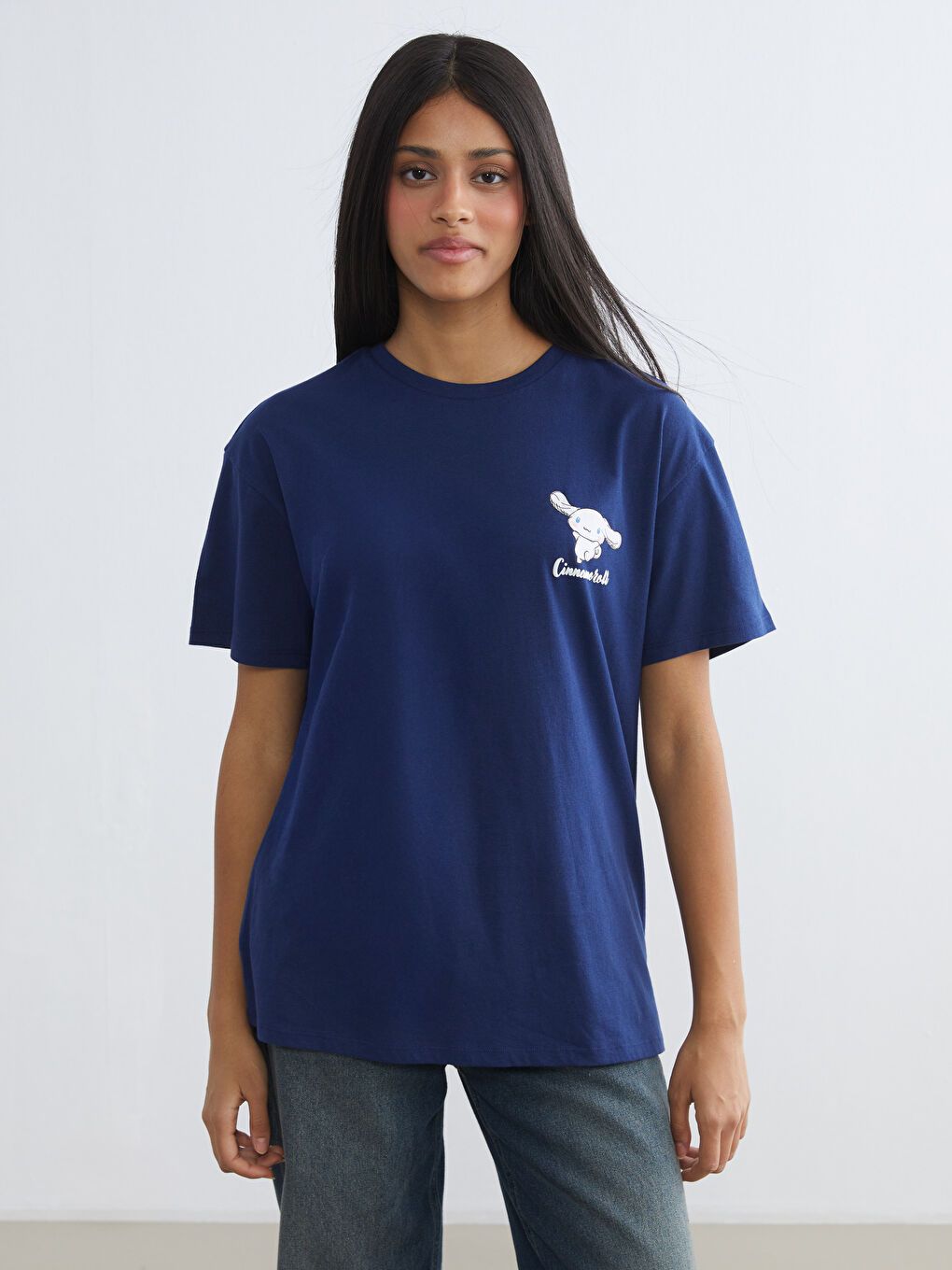 cinnamoroll принт дөңгелек жағалы әйелдер футболкасы-3