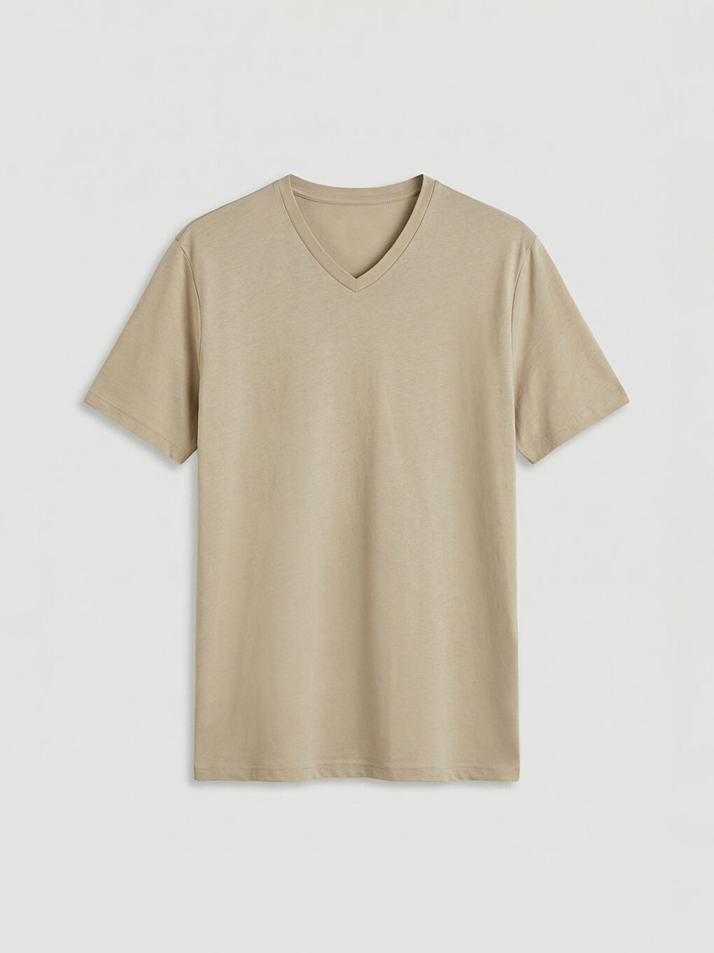 Bej V Yaka Penye Erkek Tişört