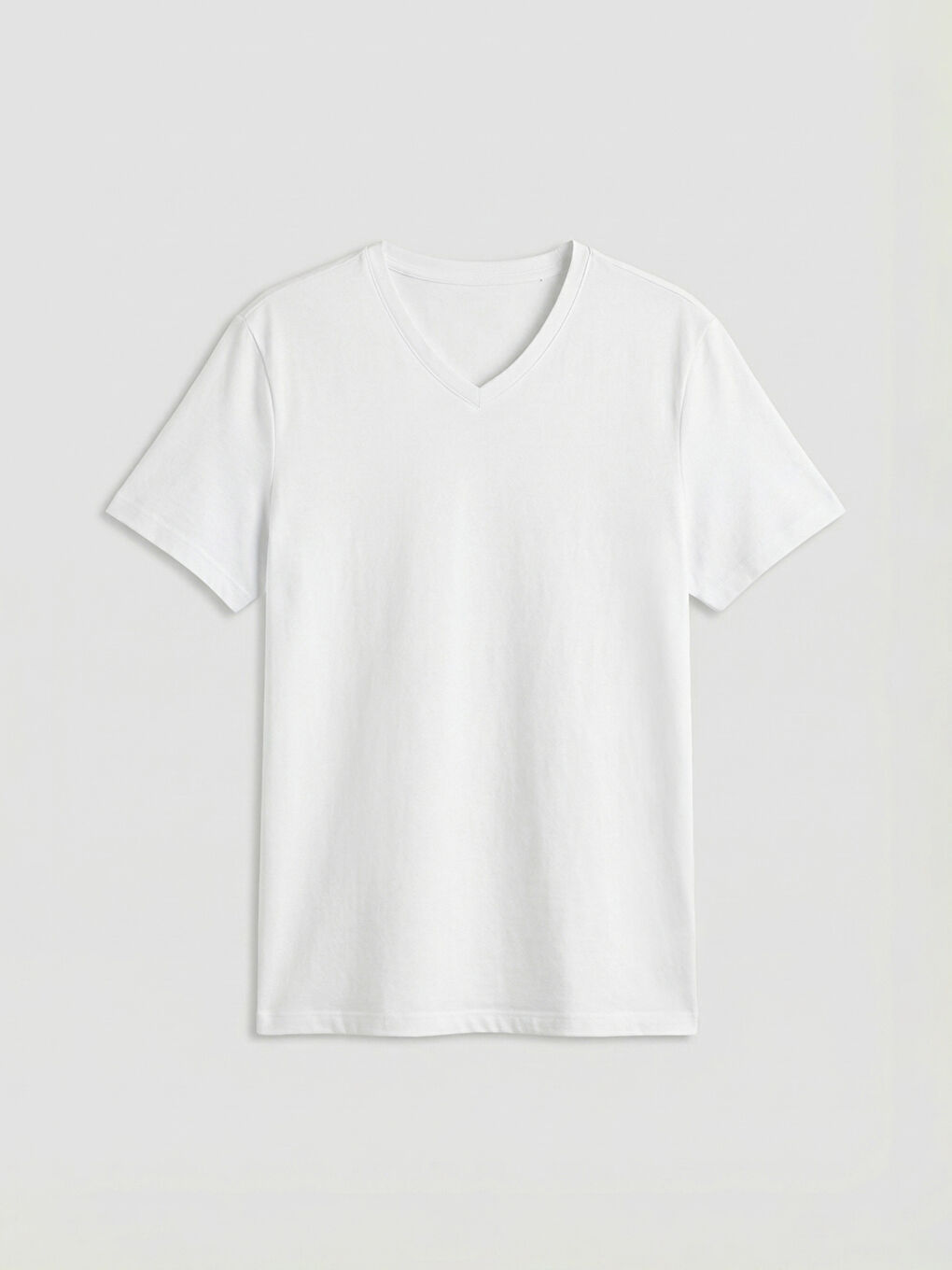 Beyaz V Yaka Penye Erkek Tişört