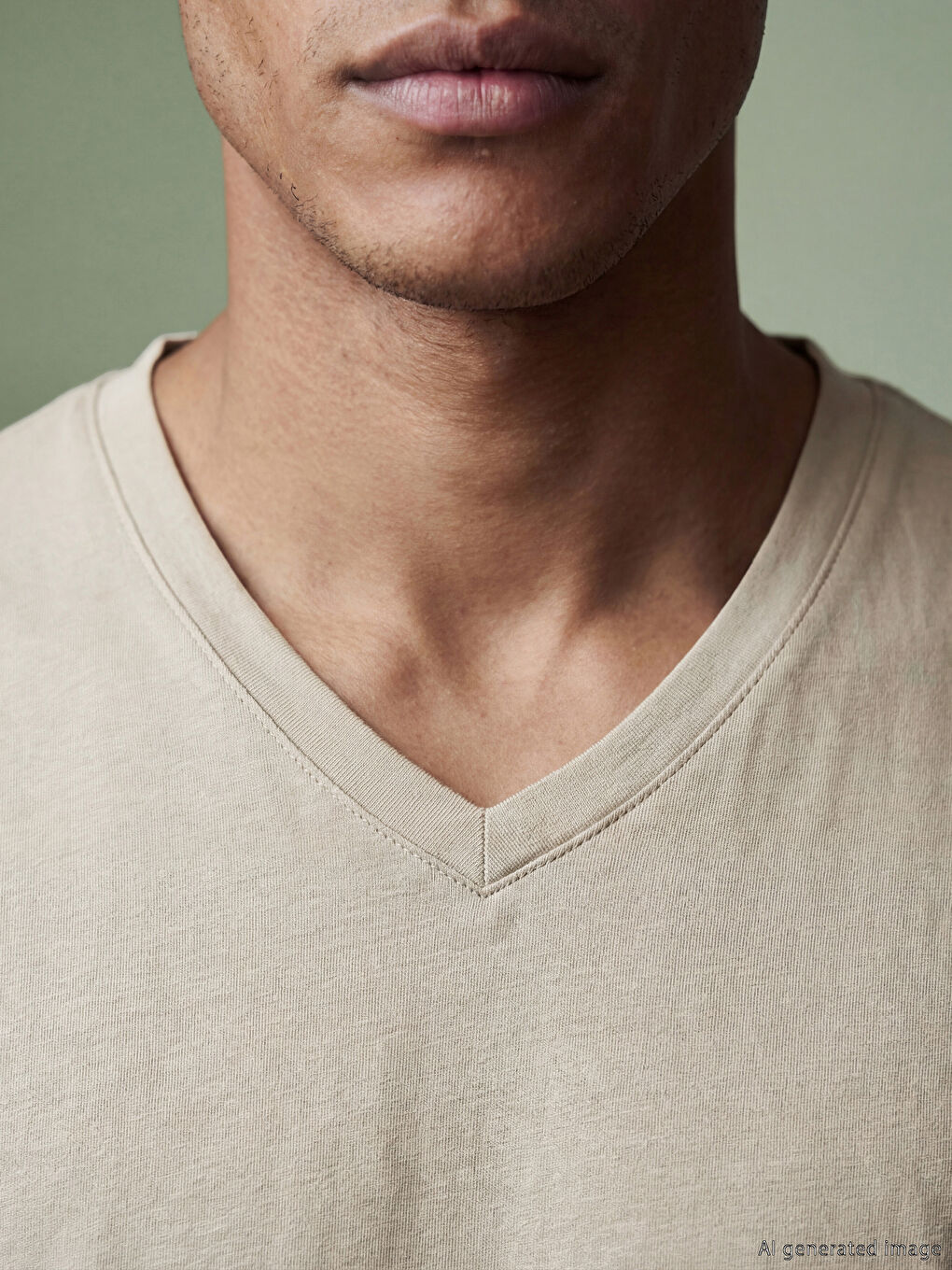 Bej V Yaka Erkek Soft Touch Tişört-5