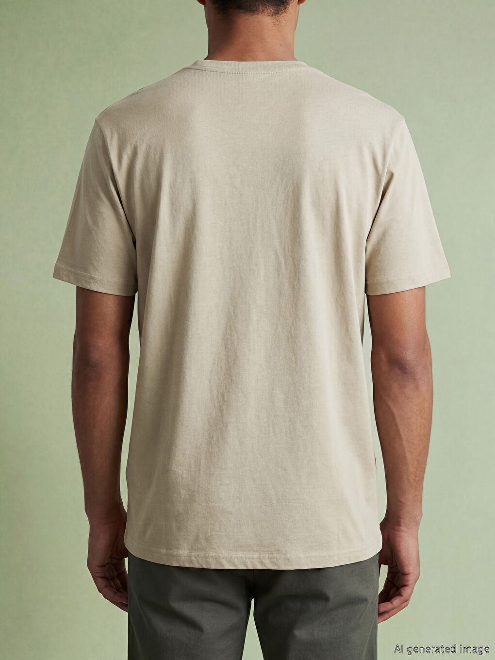 Bej V Yaka Erkek Soft Touch Tişört-7