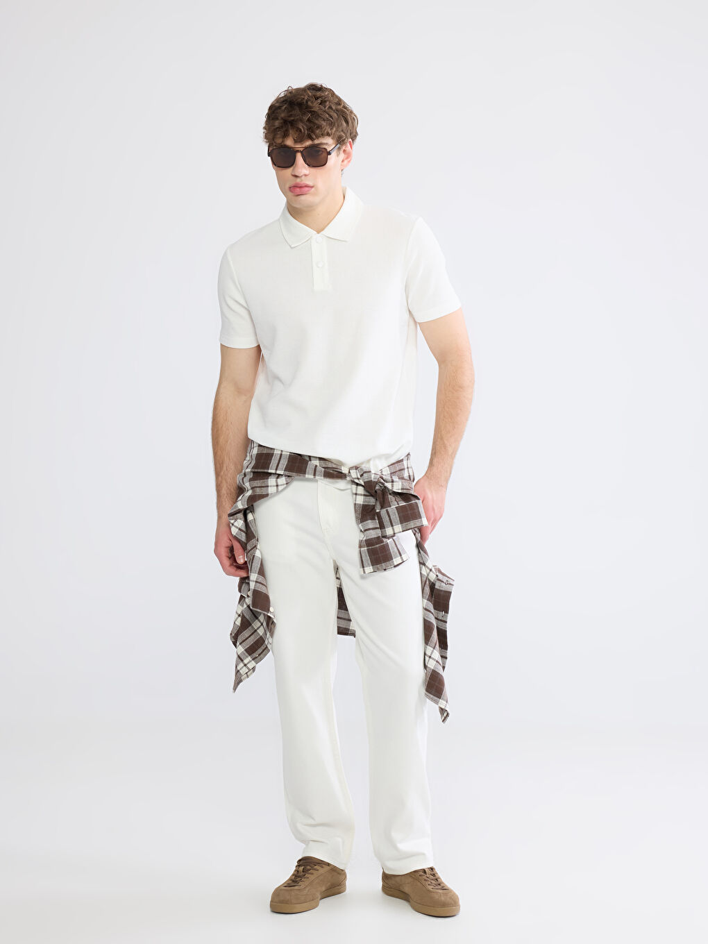 Beyaz Baggy Fit Erkek Jean Pantolon