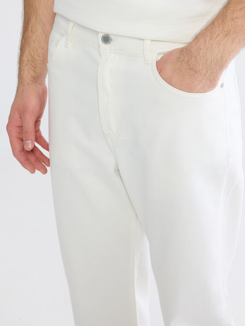 Beyaz Baggy Fit Erkek Jean Pantolon-2