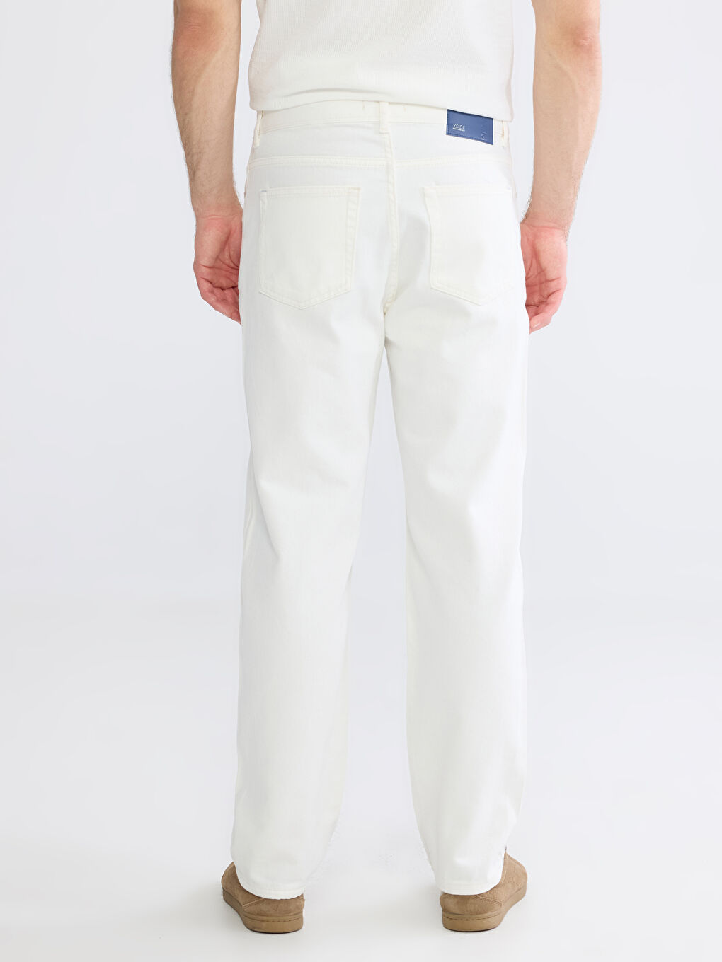 Beyaz Baggy Fit Erkek Jean Pantolon-3