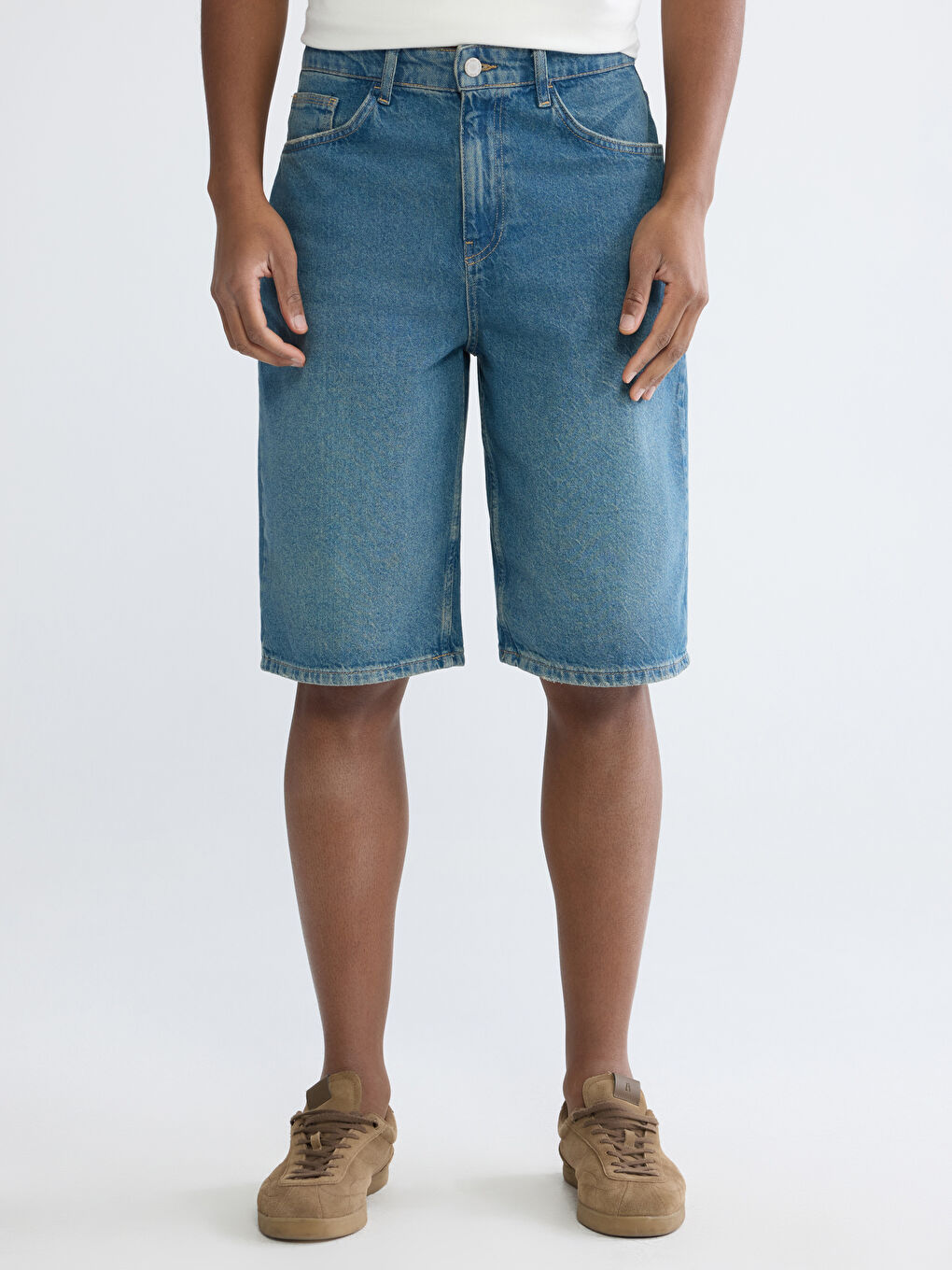 İndigo Loose Fit Erkek Jean Şort-1