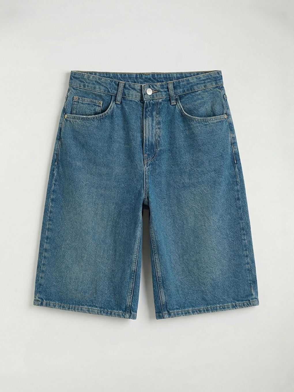 İndigo Loose Fit Erkek Jean Şort-4