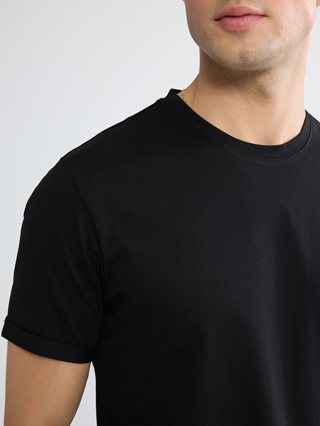 Siyah Slim Fit Bisiklet Yaka Erkek Tişört-2