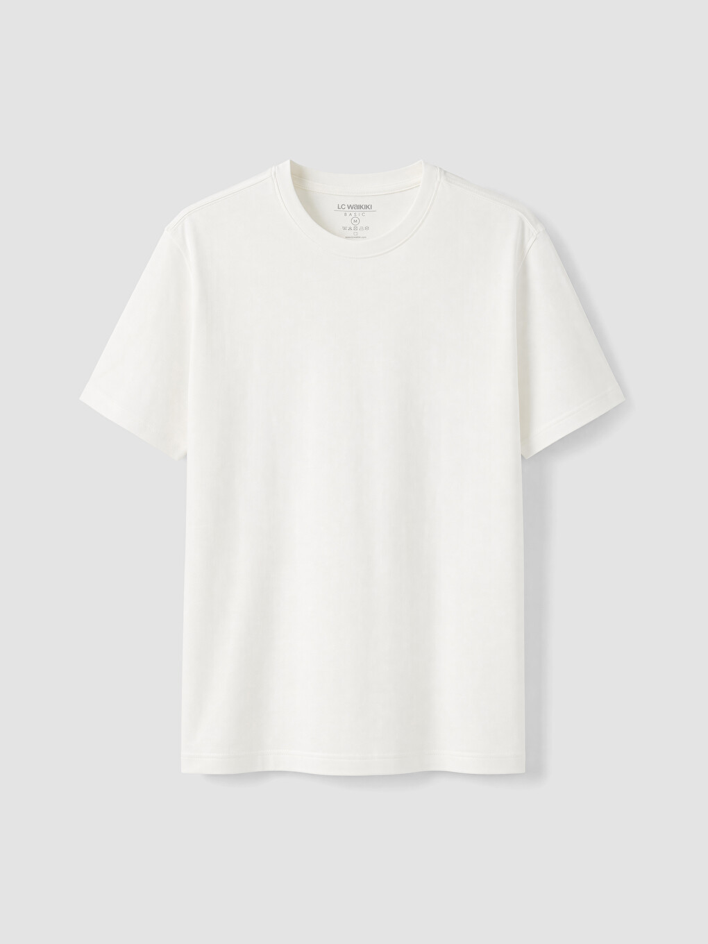 Ekru Slim Fit %100 Pamuk Basic Tişört-3