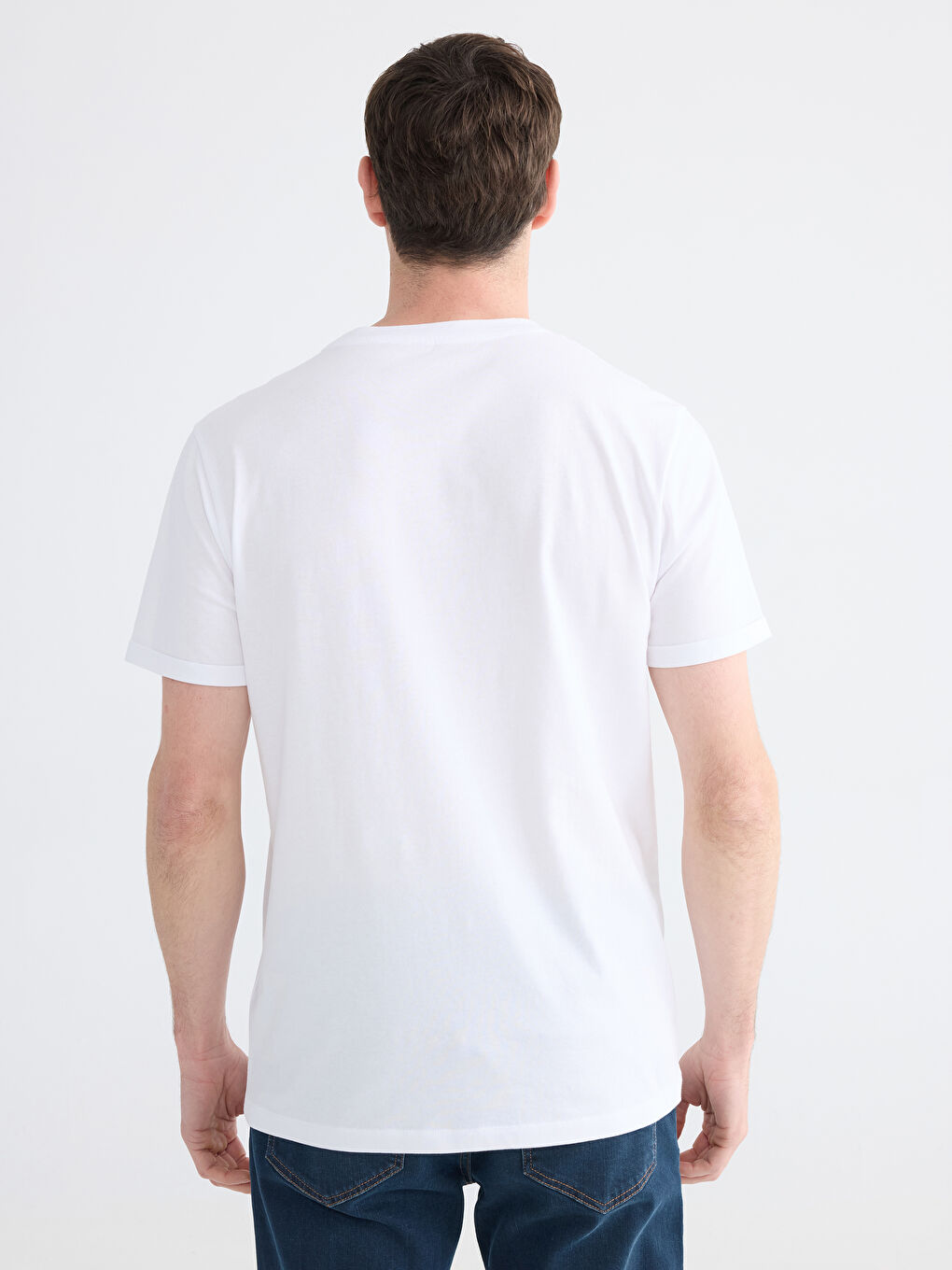 Beyaz Slim Fit Bisiklet Yaka Erkek Tişört-3