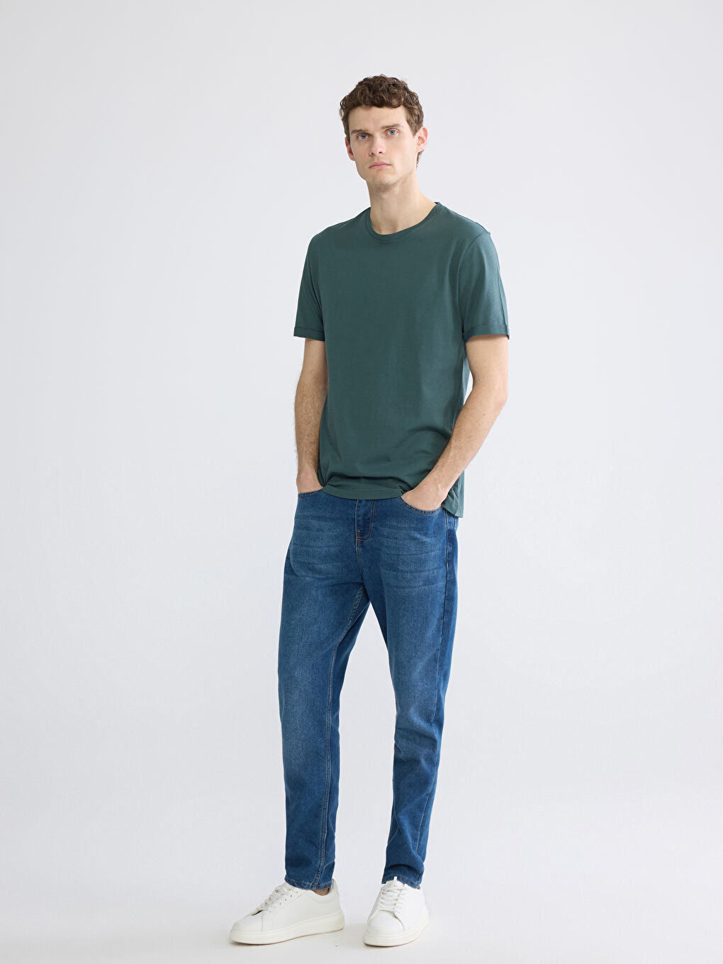 Yeşil Bisiklet Yaka Erkek Penye Tişört-1