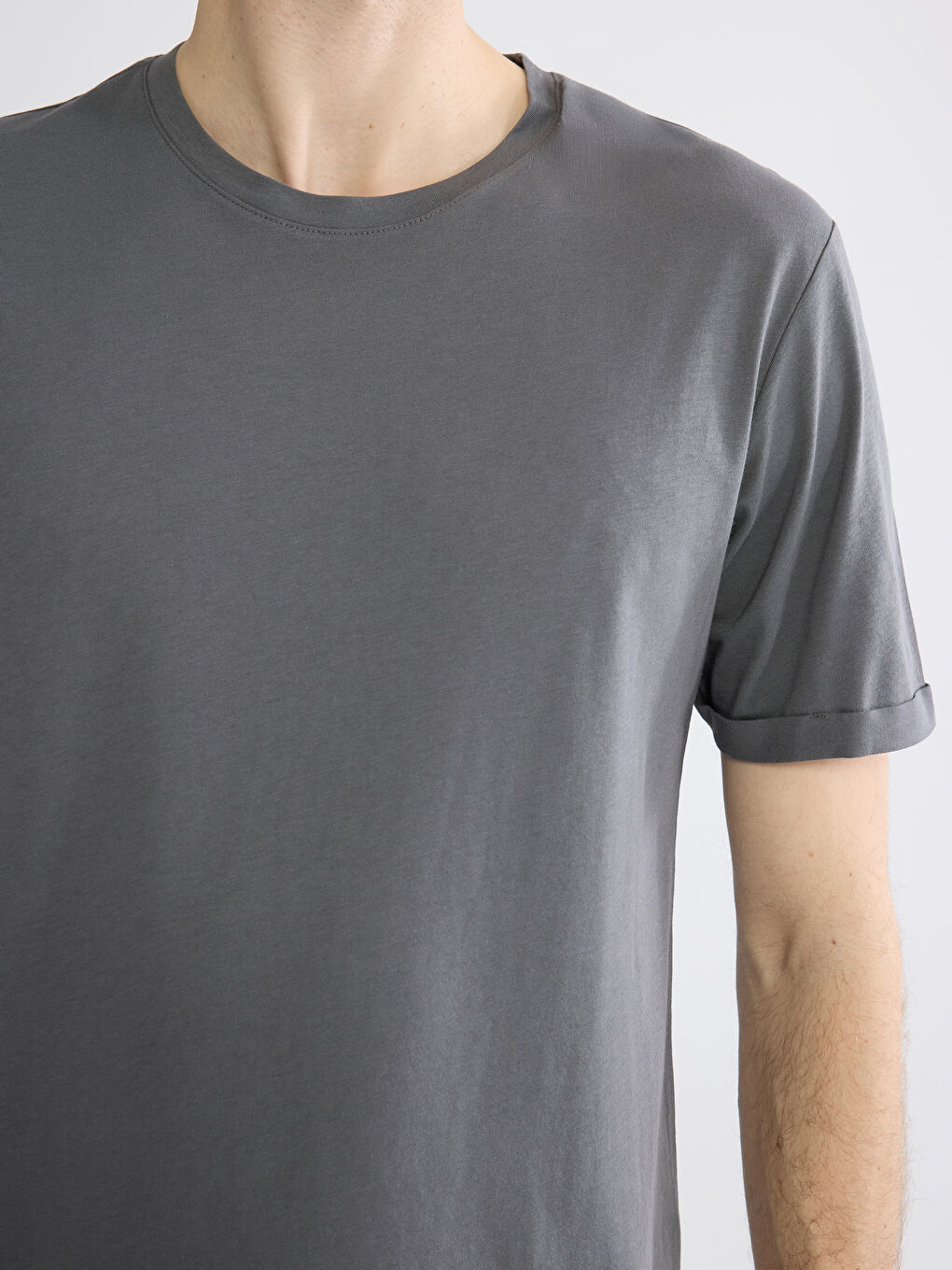 Antrasit Bisiklet Yaka Erkek Penye Tişört-2