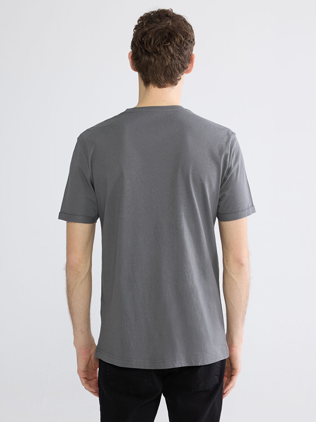 Antrasit Bisiklet Yaka Erkek Penye Tişört-3