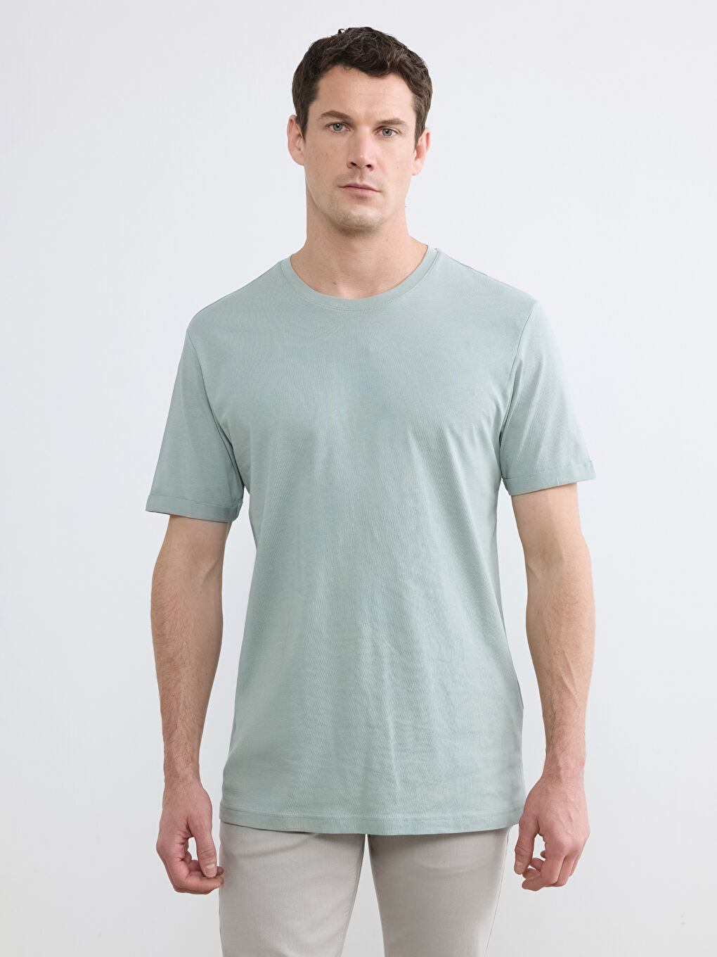 Yeşil Slim Fit Bisiklet Yaka Erkek Tişört