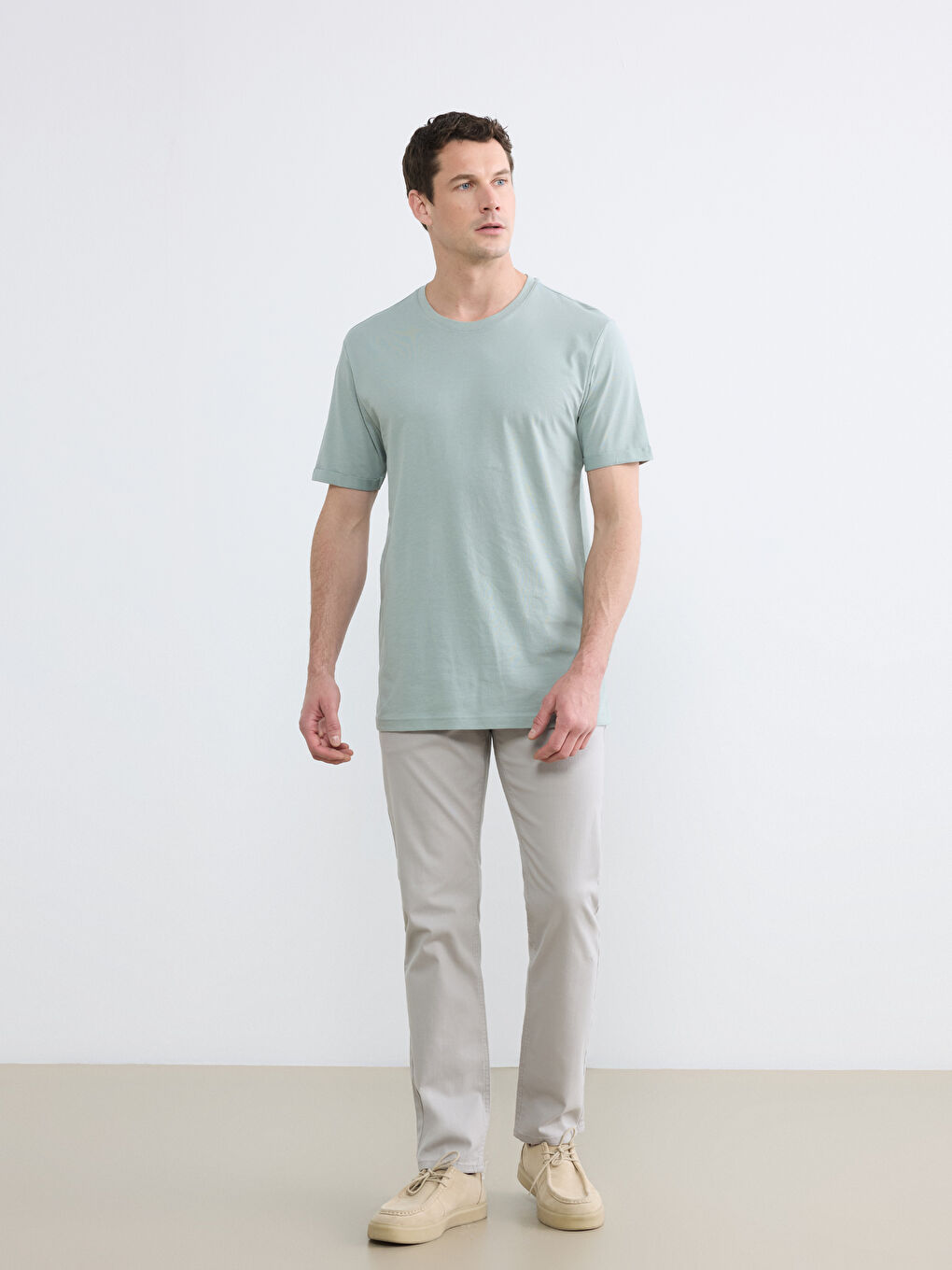 Yeşil Slim Fit Bisiklet Yaka Erkek Tişört-1