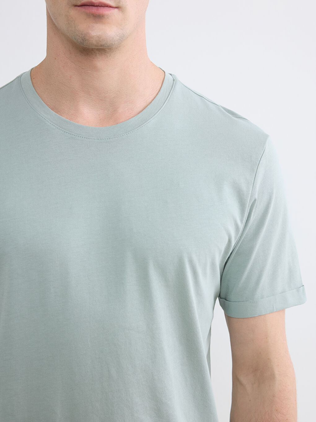 Yeşil Slim Fit Bisiklet Yaka Erkek Tişört-2