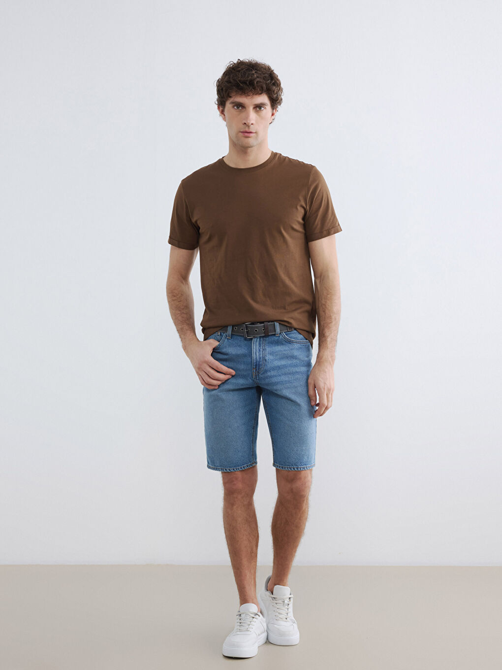 Kahverengi Slim Fit %100 Pamuk Basic Tişört-1