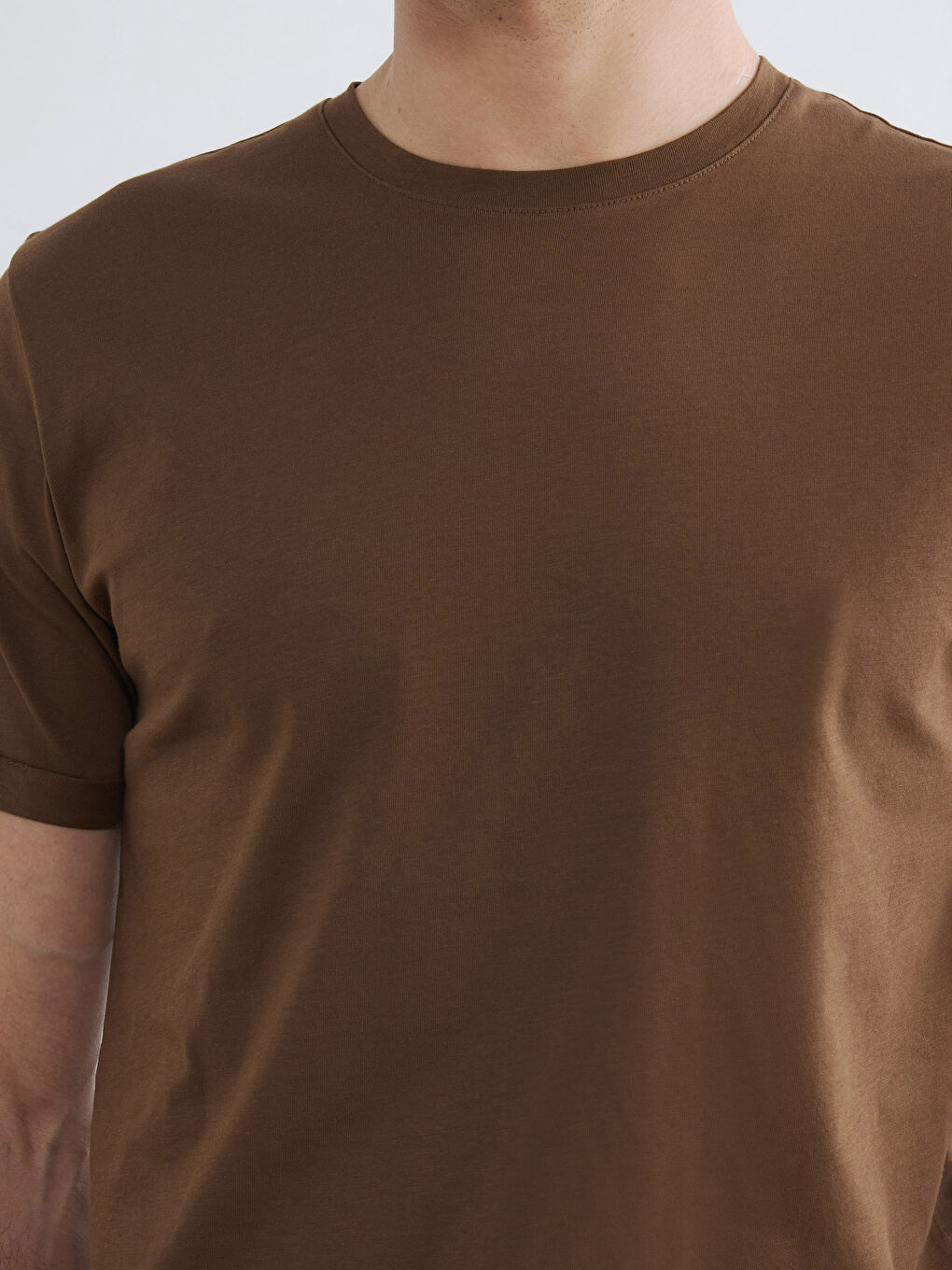 Kahverengi Slim Fit %100 Pamuk Basic Tişört-2