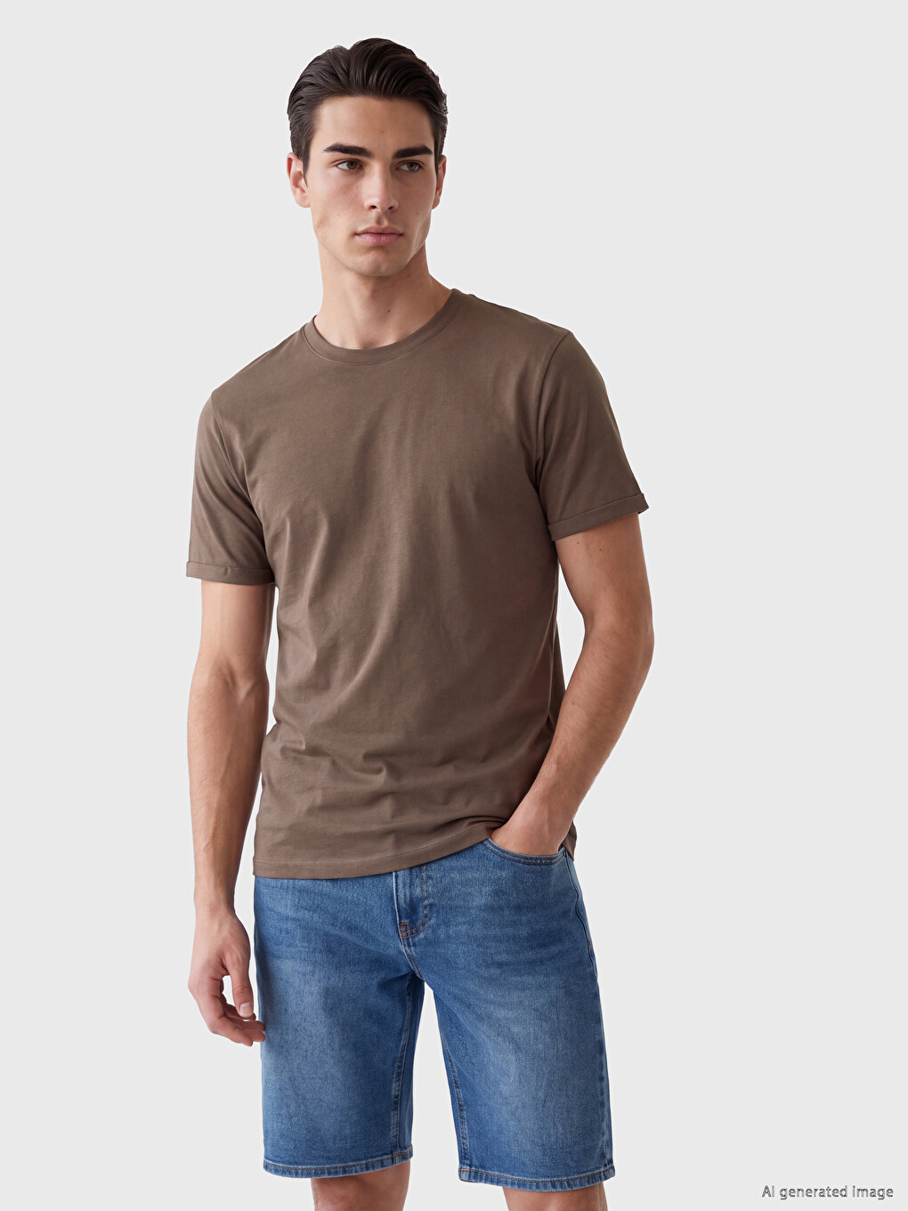 Kahverengi Slim Fit İnce Kumaş Erkek Tişört /02