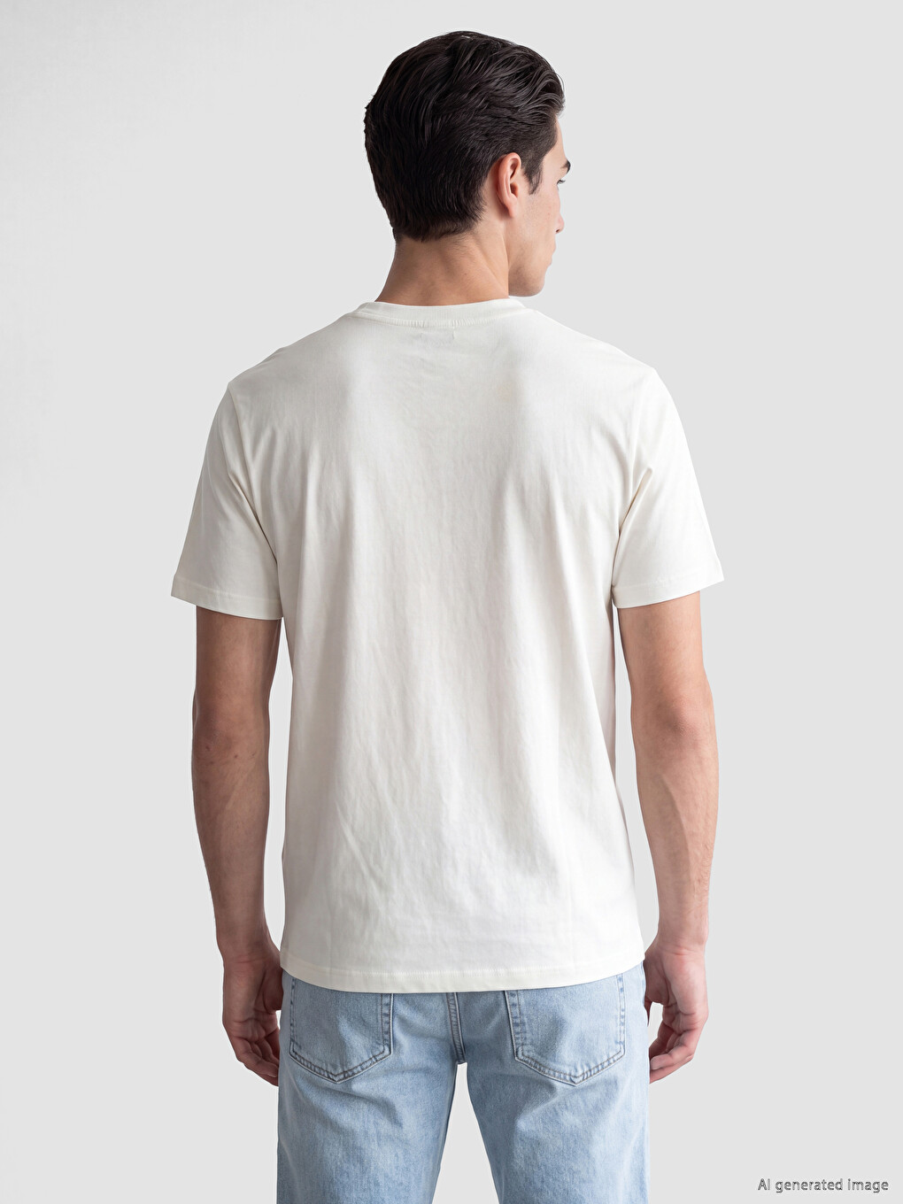 Ekru Slim Fit %100 Pamuk Basic Tişört-2