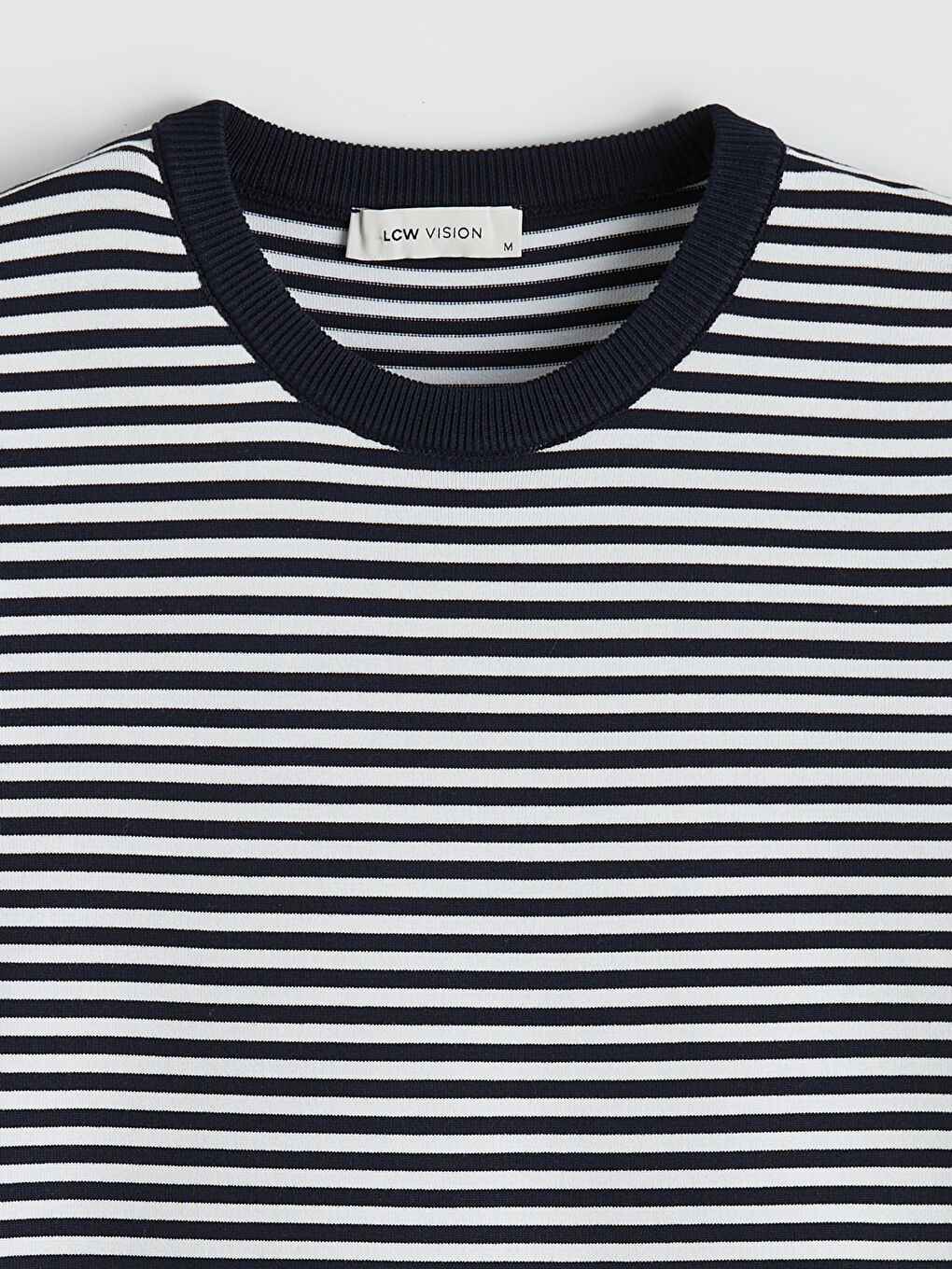 Ekru Bisiklet Yaka Çizgili Kısa Kollu Erkek Triko Kazak-5