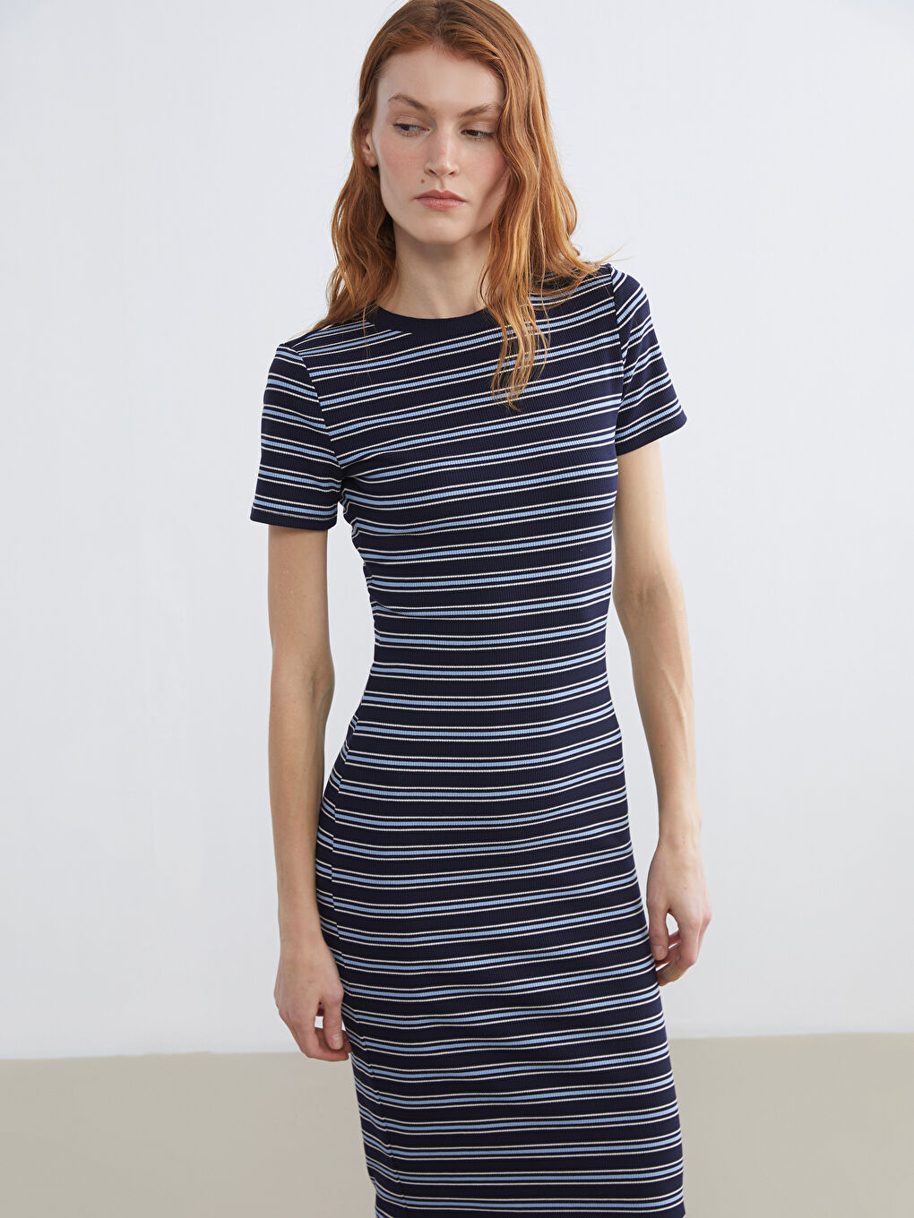 Crew Neck Striped Bodycon Dress-1