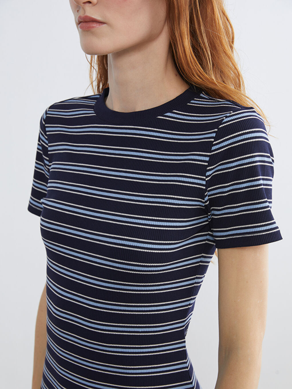 Crew Neck Striped Bodycon Dress-2