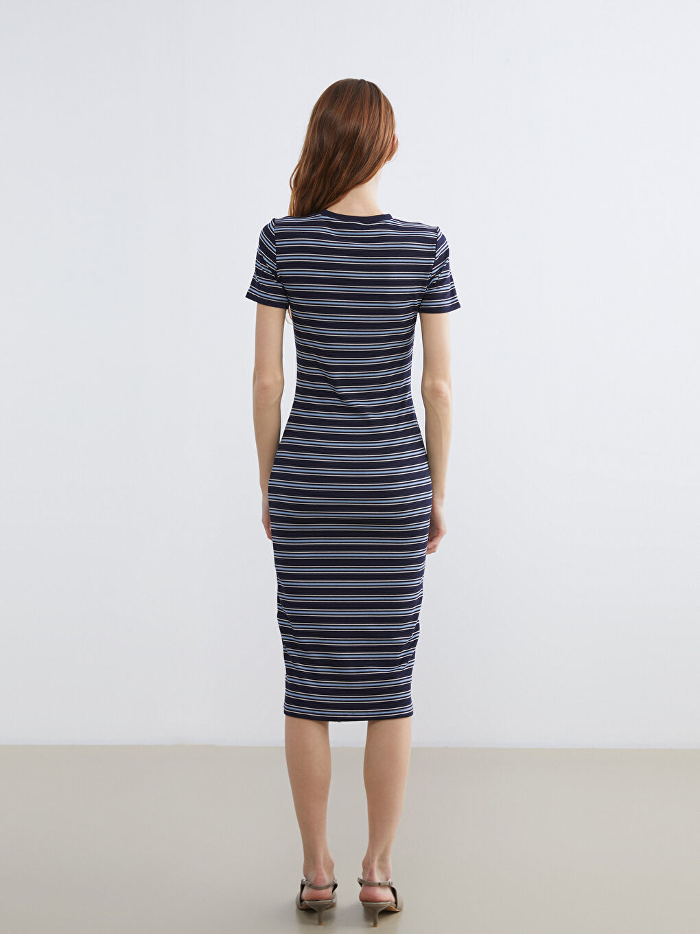Crew Neck Striped Bodycon Dress-3