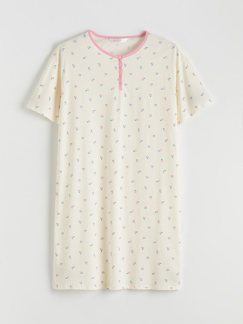 Ekru Bisiklet Yaka Çiçekli Kadın Gecelik-4