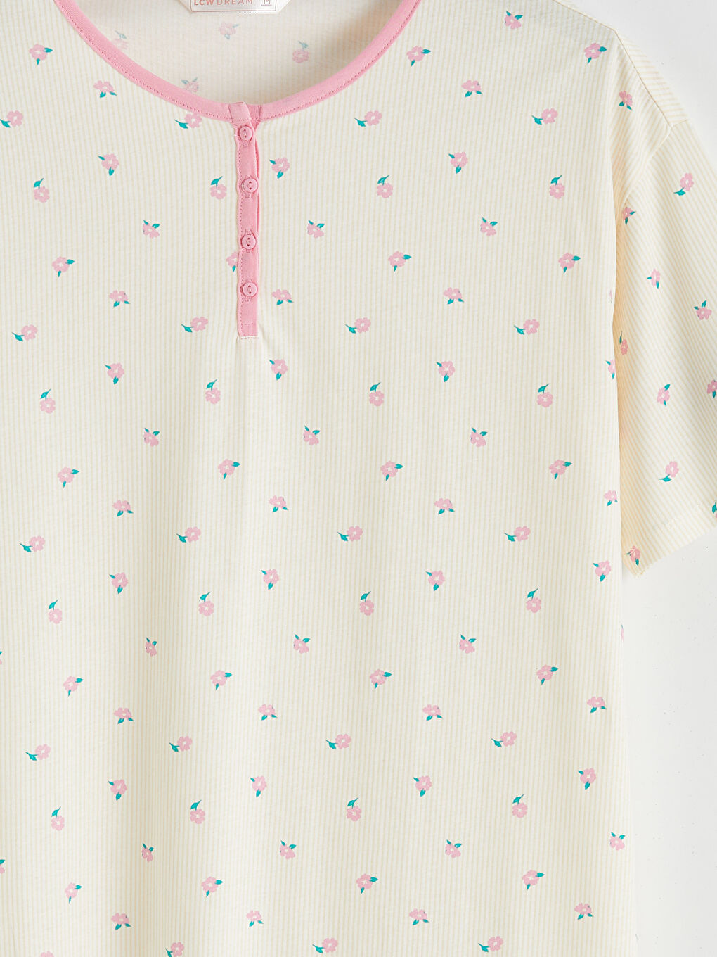 Ekru Bisiklet Yaka Çiçekli Kadın Gecelik-5