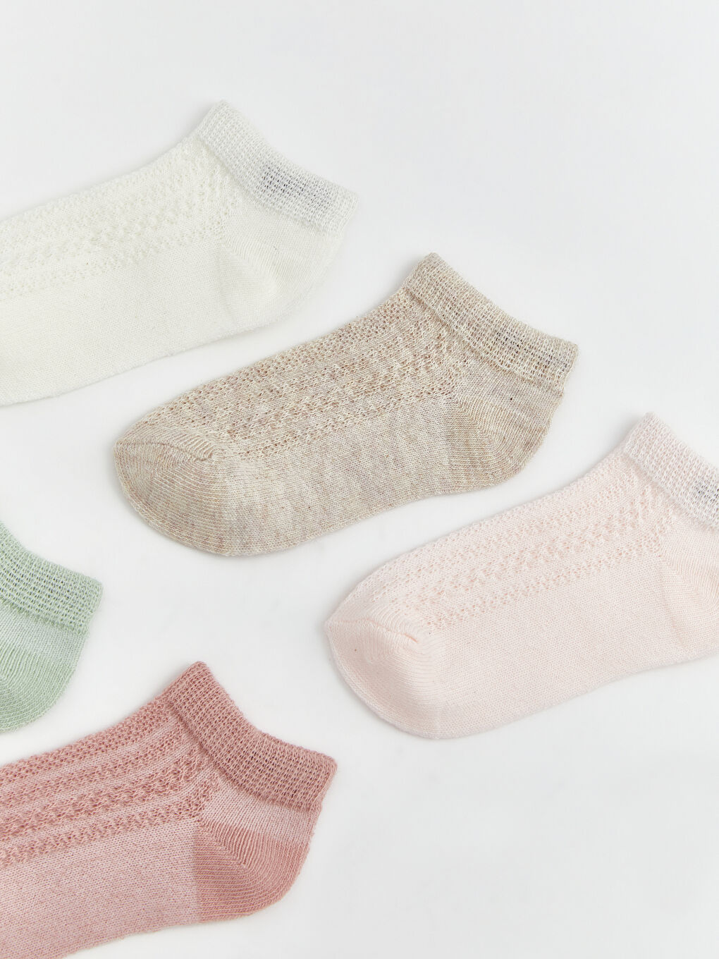 Ekru Kız Bebek Patik Çorap 5'li-1