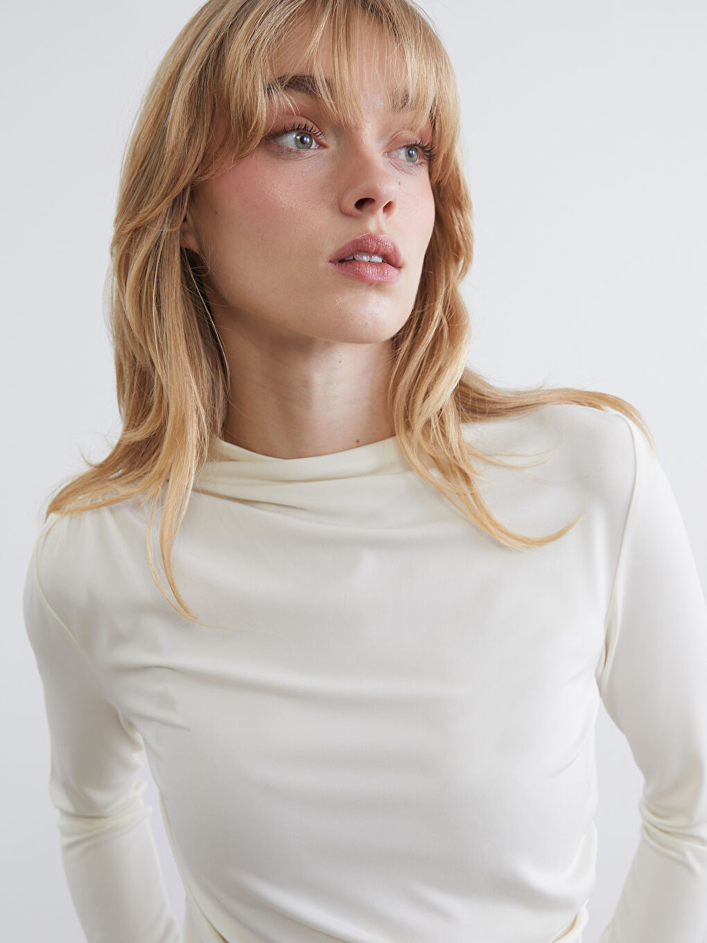 High-Neck Ruched Blouse