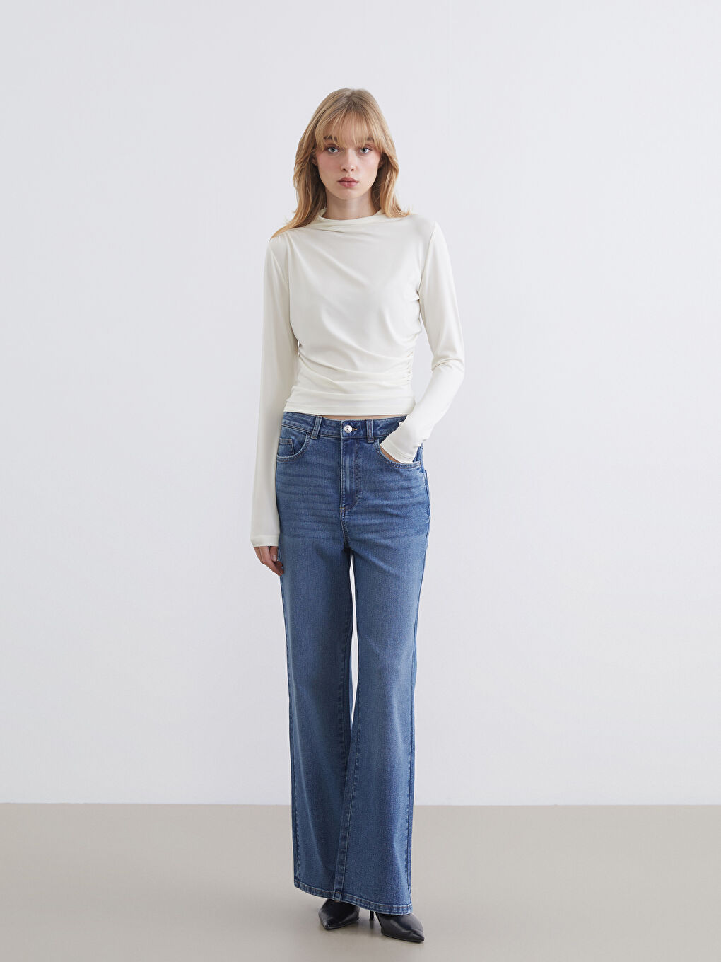 High-Neck Ruched Blouse-1