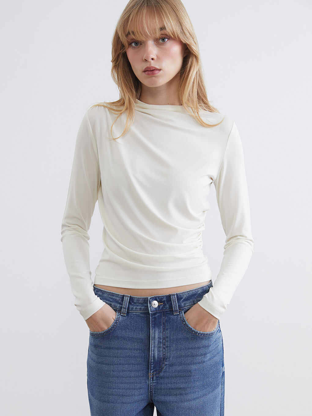 High-Neck Ruched Blouse-2