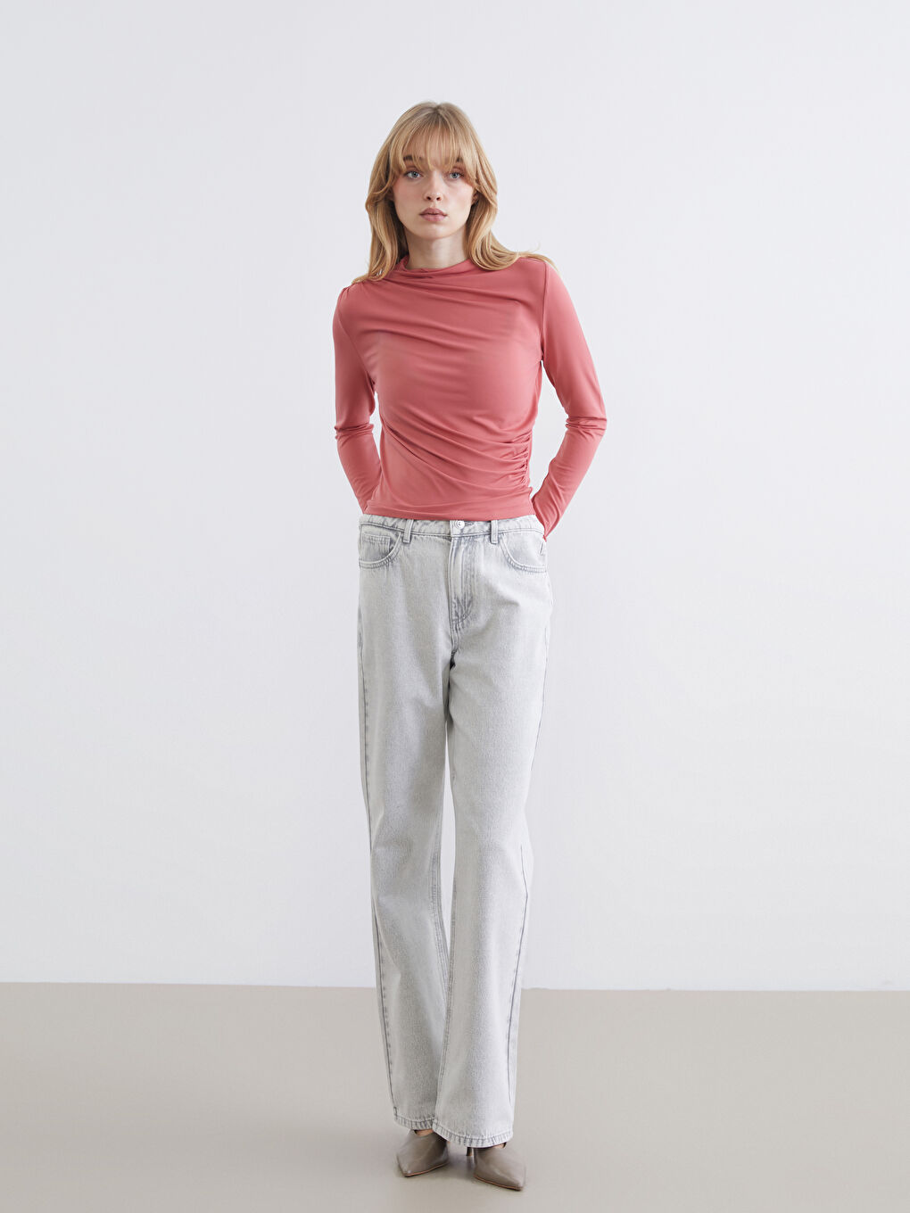 High-Neck Ruched Blouse-1