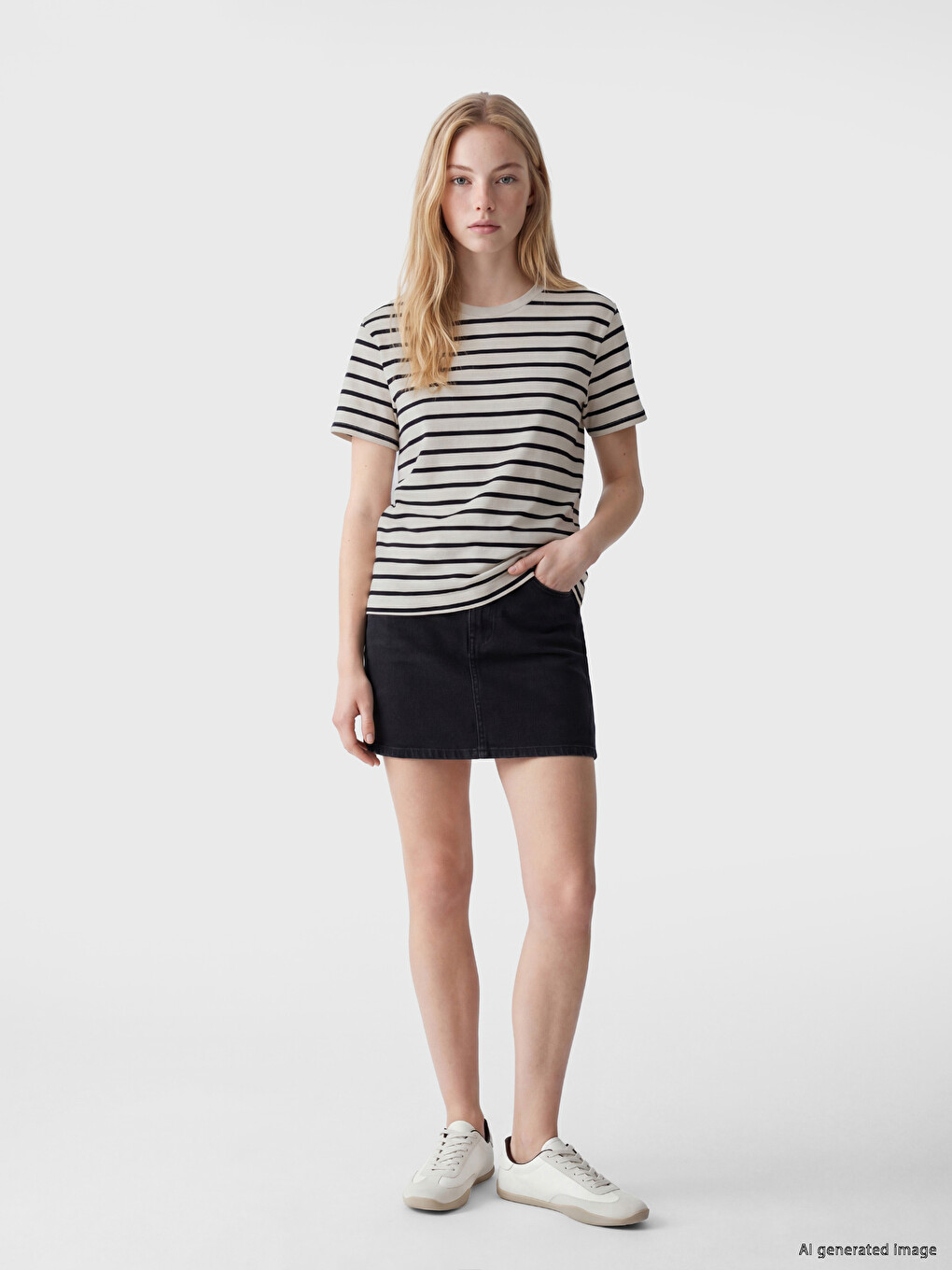 Crew Neck Striped Women's T-Shirt-1
