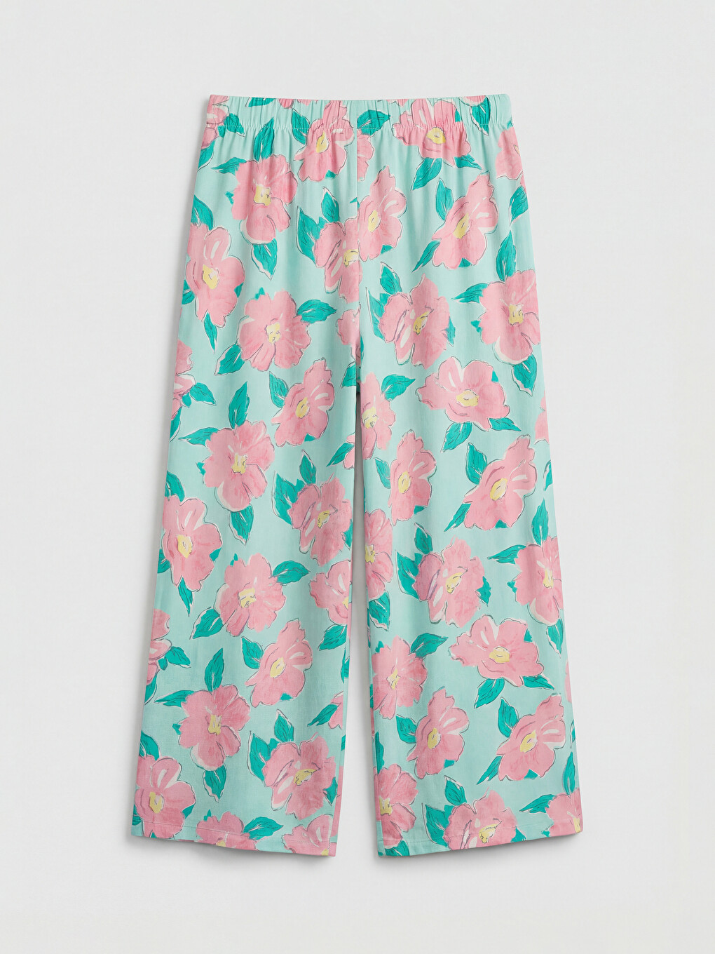 Turkuaz Beli Lastikli Çiçekli Kadın Kapri Pijama Altı-2
