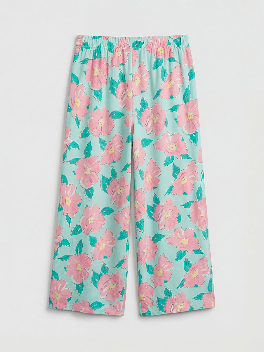 Turkuaz Bisiklet Yaka Çiçekli Kadın Kaprili Pijama Takımı-4