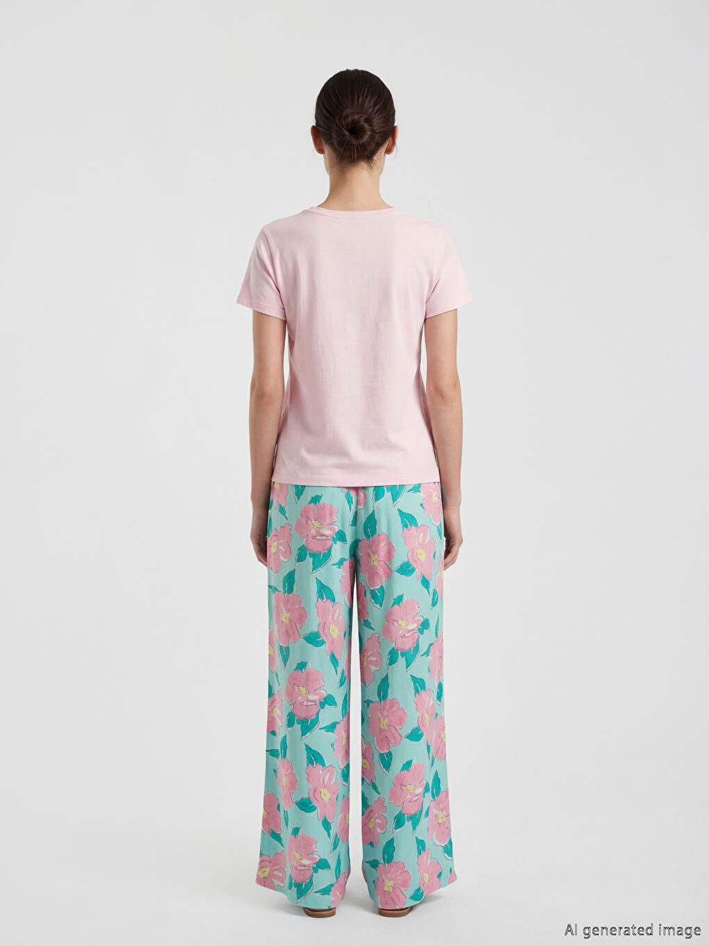 Комплект пижами Капри с кръгло деколте и цветен мотив за жени-3