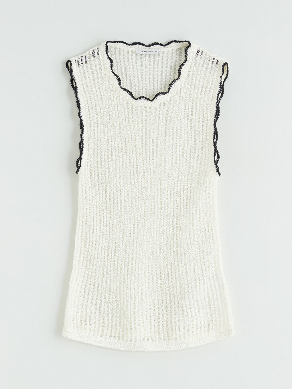 Pulover Tricotat cu Găuri pentru Femei cu Guler Rotund-4