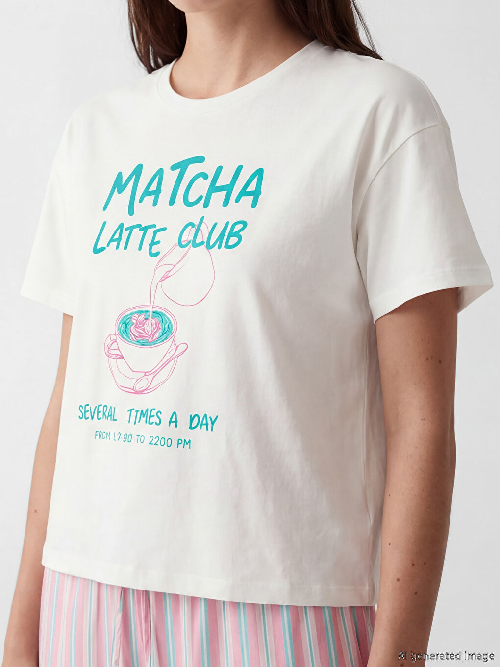 Karışık Bisiklet Yaka Baskılı Kadın Pijama Takım-2