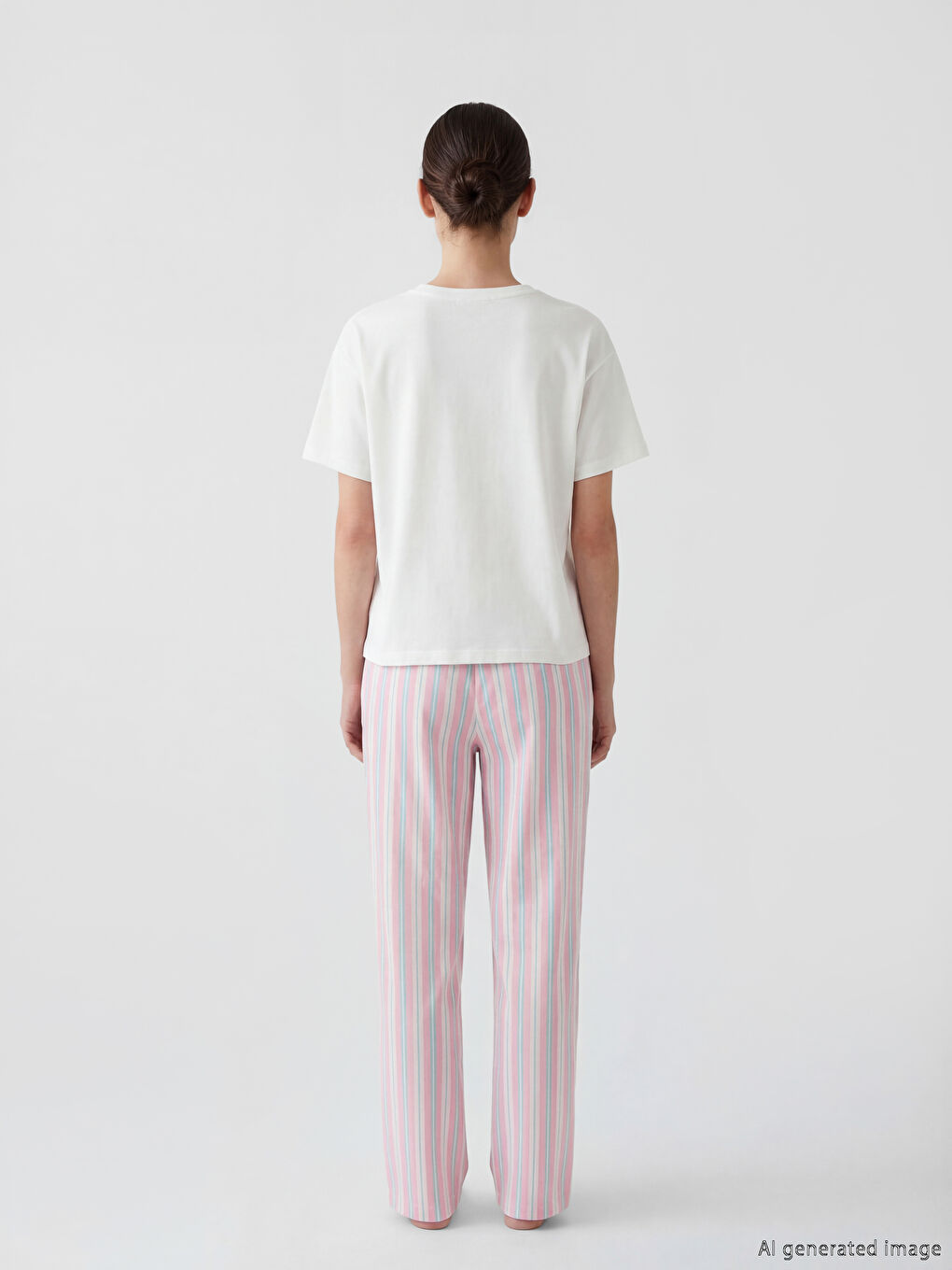 Karışık Bisiklet Yaka Baskılı Kadın Pijama Takım-3