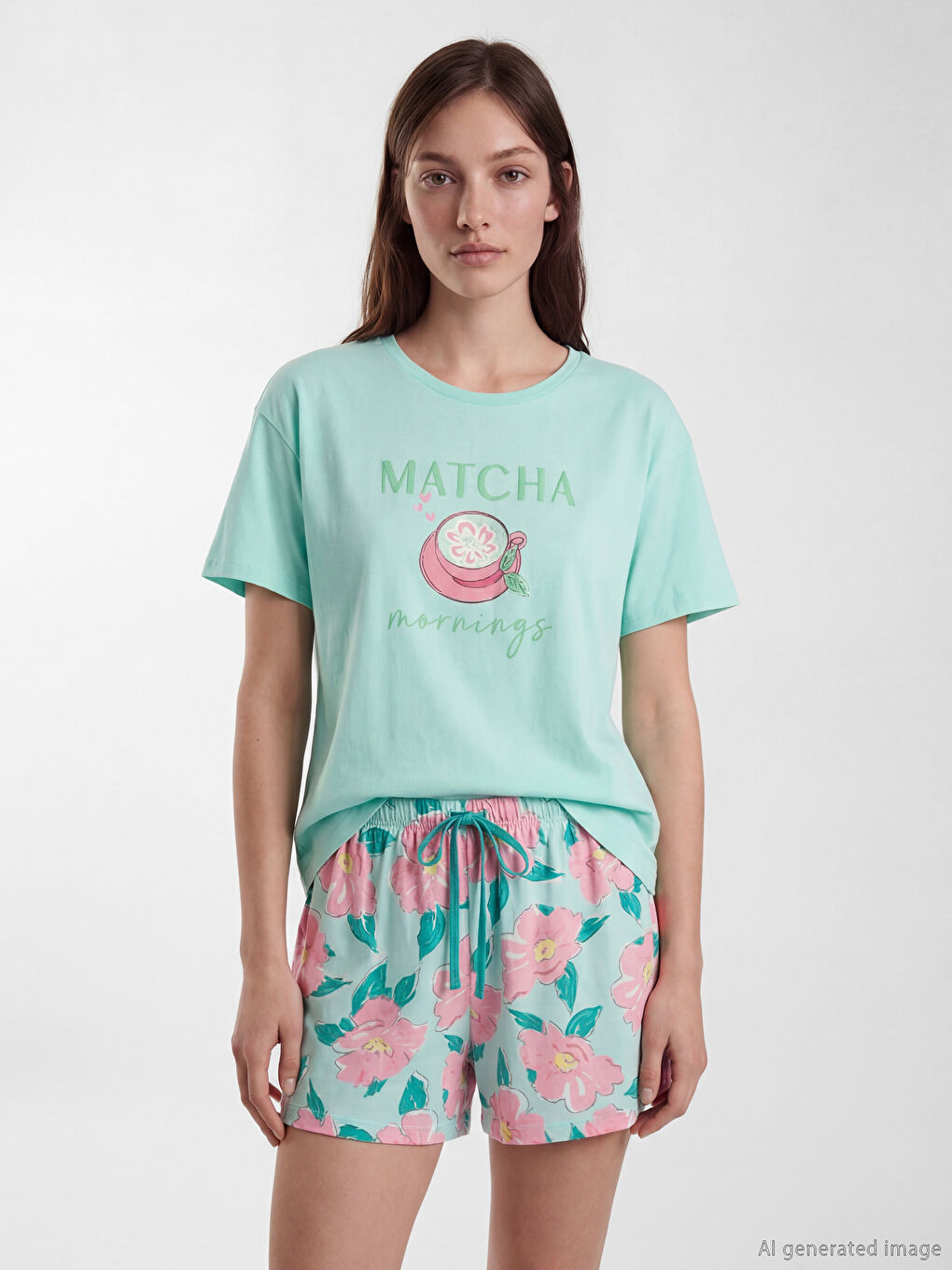 Woman TURQUOISE Shortie Pyjama Set-1