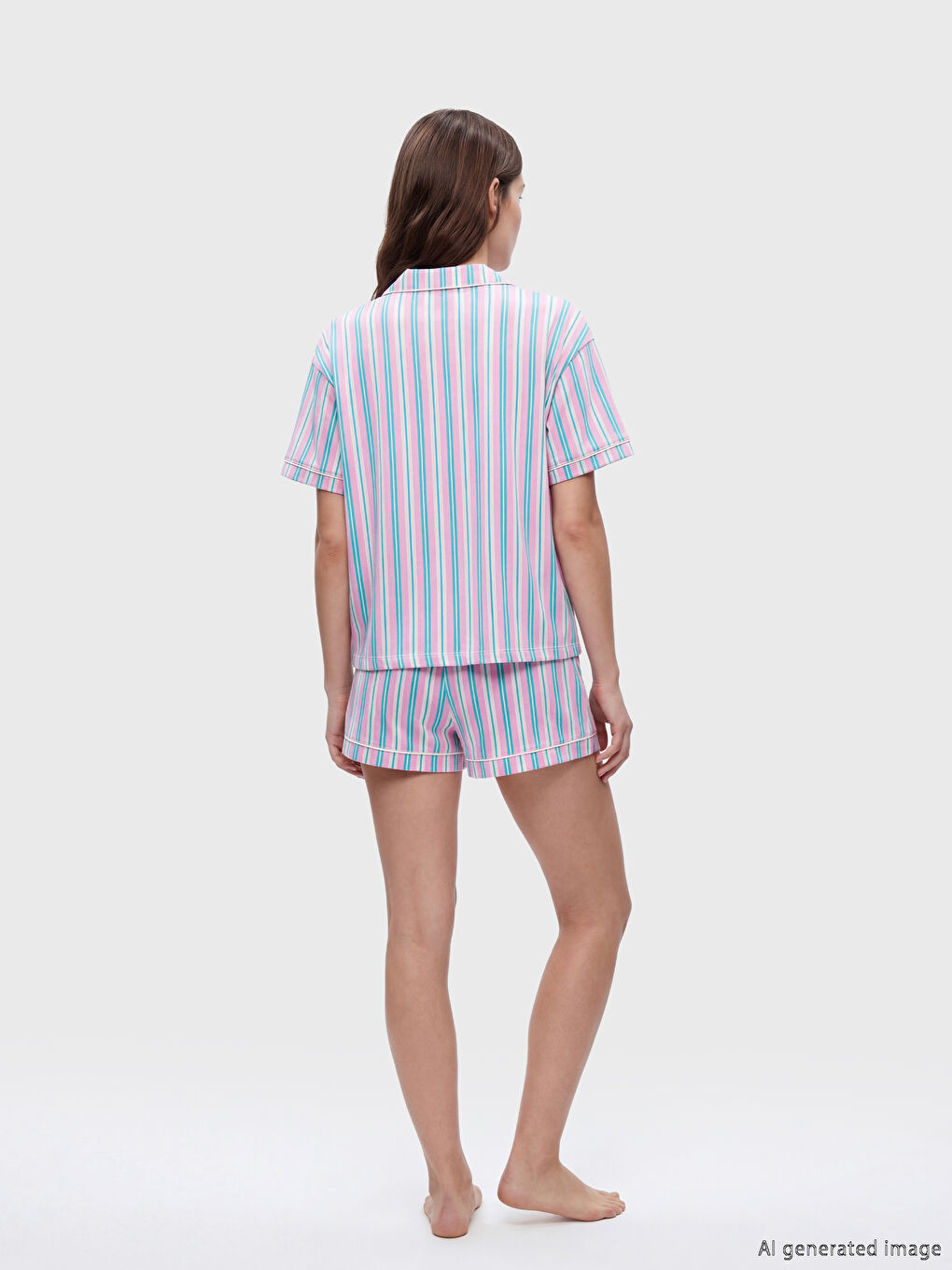 Collared Neck Striped Women's Shortie Pyjamas Set-3