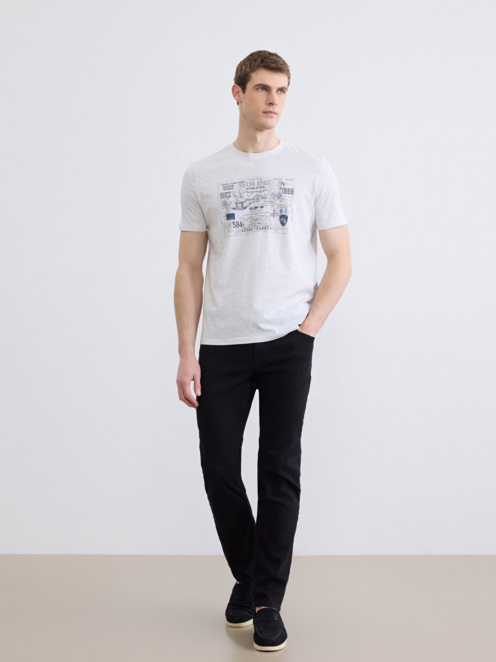 Мужчины Бежевый Футболка-1